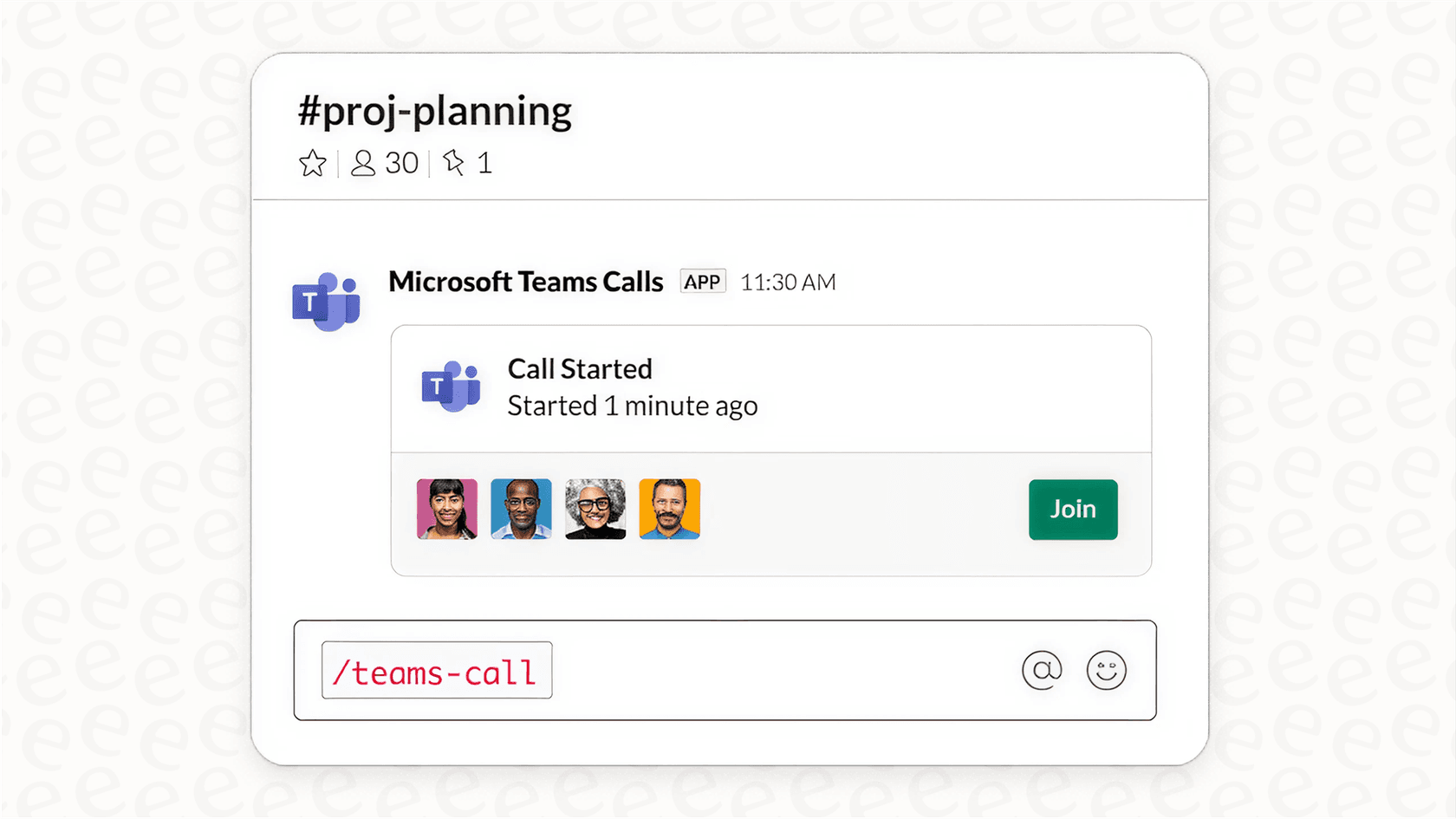 Screenshot of Microsoft Teams Calls in a Slack Channel