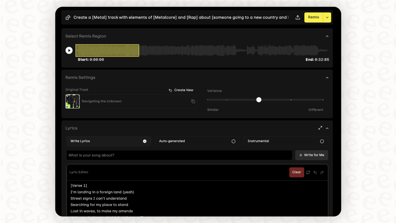 A user entering a text prompt to generate a song with the AI music generator Udio