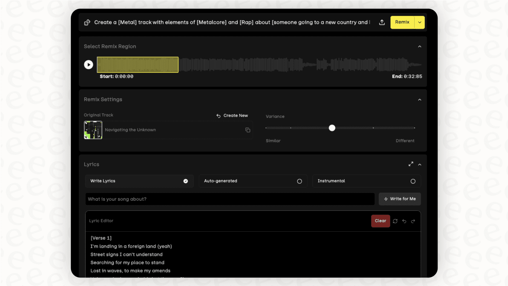 A user entering a text prompt to generate a song with the AI music generator Udio