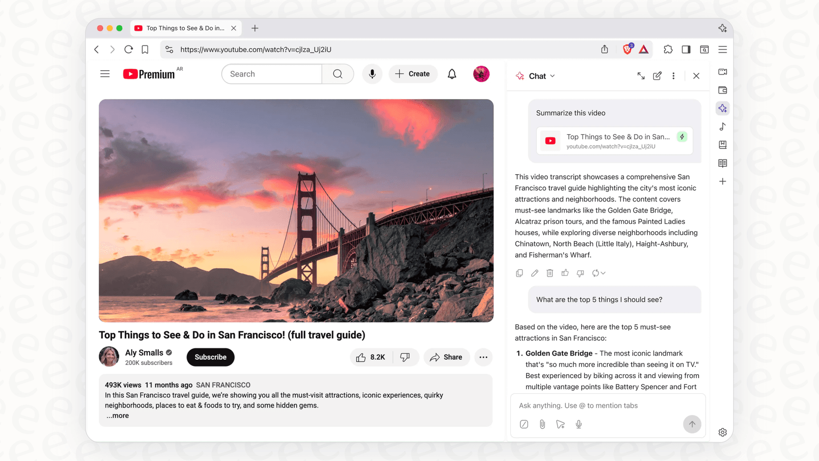 A screenshot showing the Brave Leo AI assistant providing a concise summary of an article, highlighting its page context capabilities.