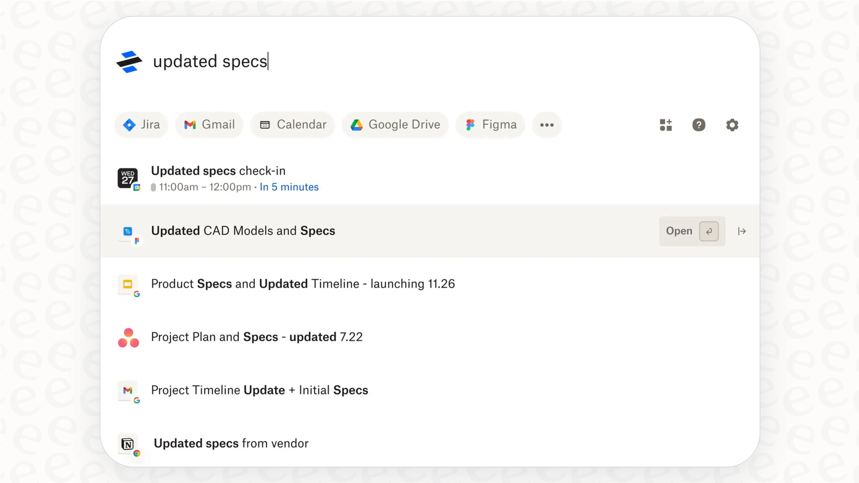 A screenshot of the Dropbox Dash search interface, a central part of the Slack AI integration with Dropbox Dash, displaying results from different connected apps.
