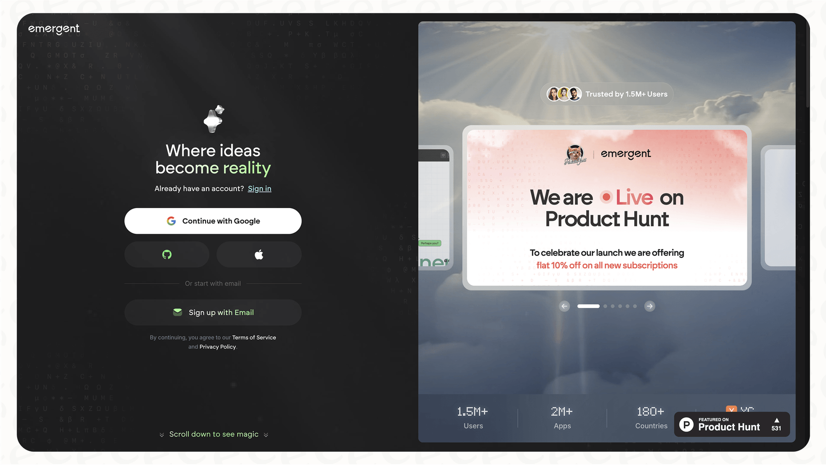 Screenshot of Emergent.sh