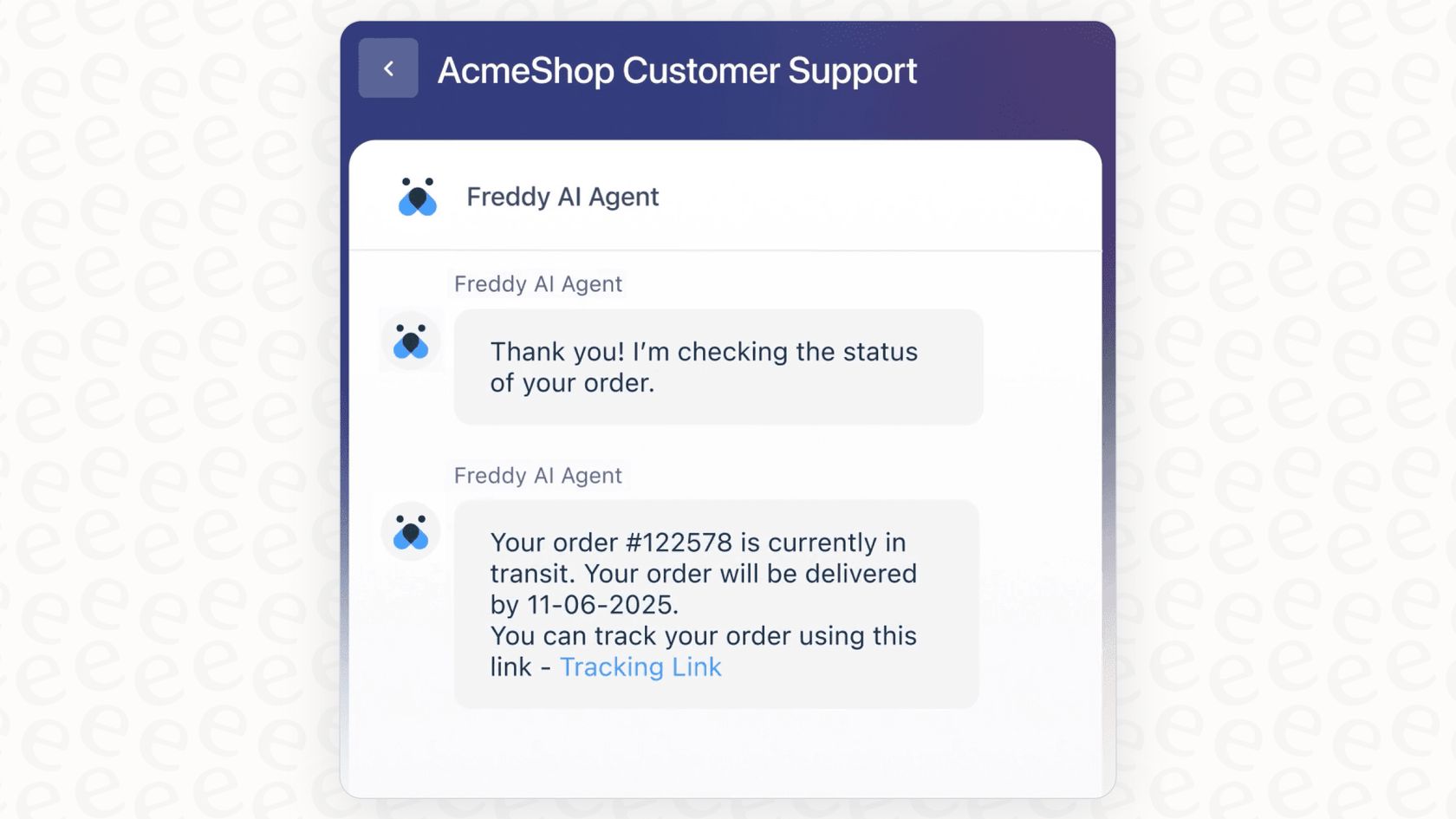 A screenshot showing Freddy AI automation in action, with the AI Agent resolving a customer