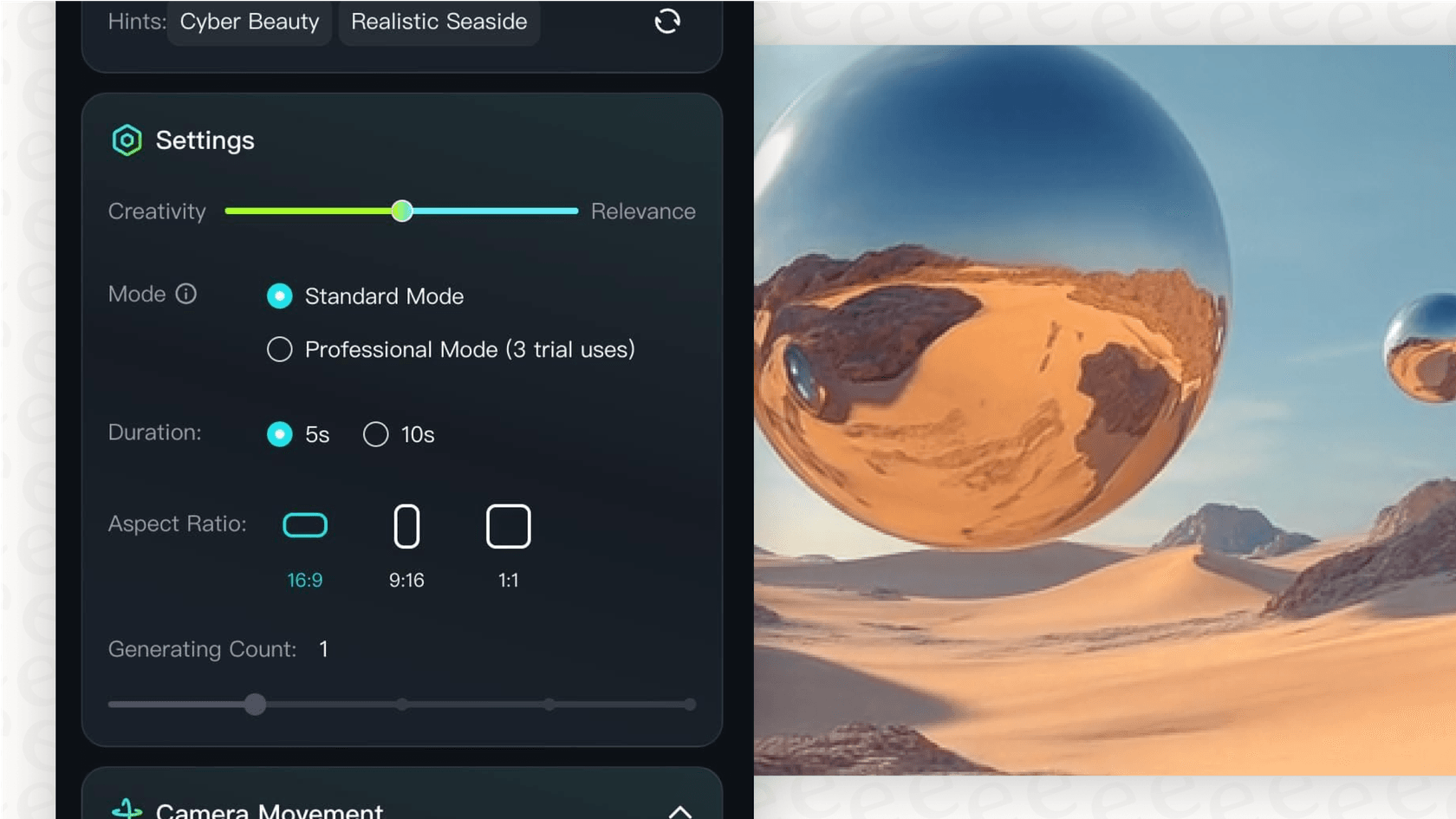 A screenshot of the different aspect ratios mentioned in Kling AI reviews.