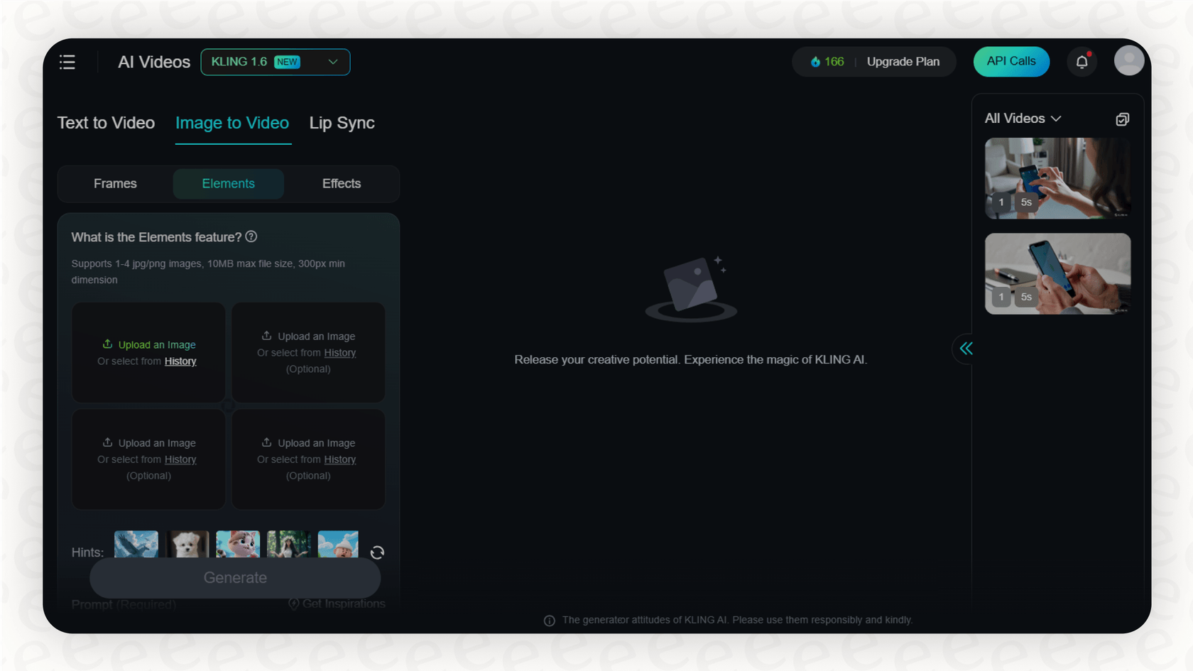 A screenshot showing how to use the Kling AI image-to-video feature with a text prompt for animation.