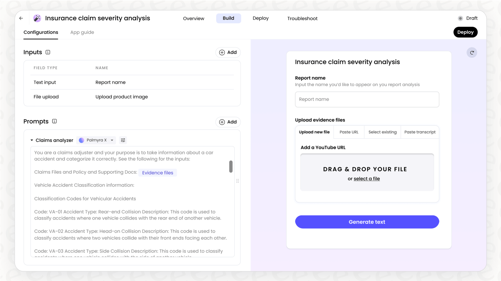 A view of the Writer AI Studio, a key part of the Slack AI integration with Writer, showing the creation of a custom AI application.
