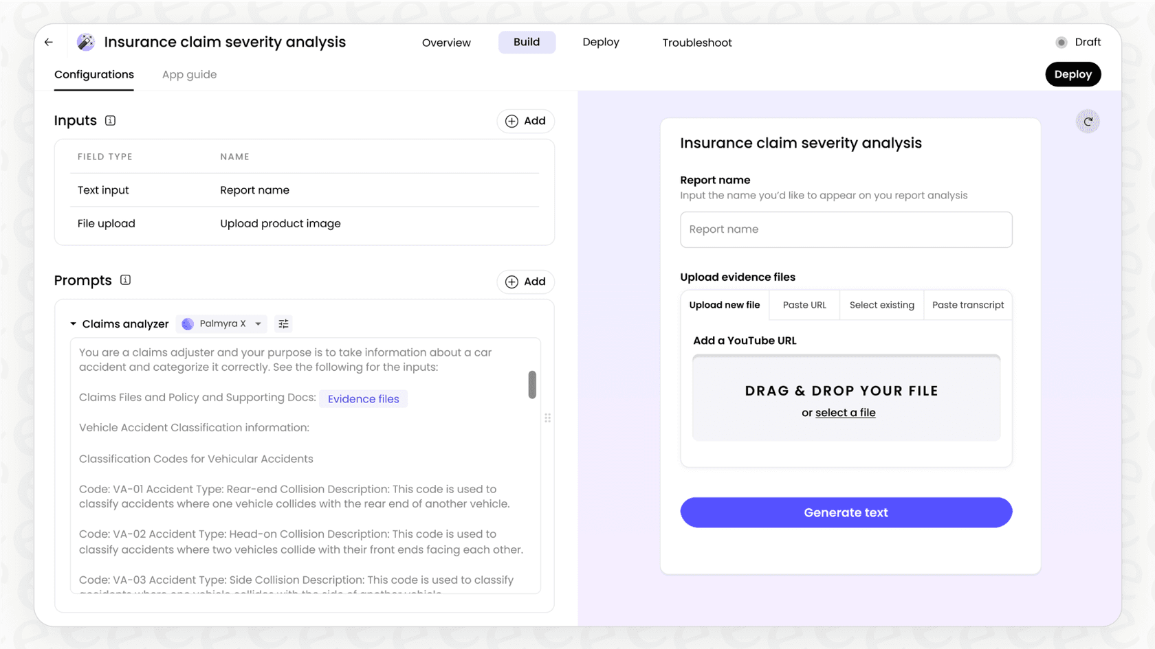 A view of the Writer AI Studio, a key part of the Slack AI integration with Writer, showing the creation of a custom AI application.
