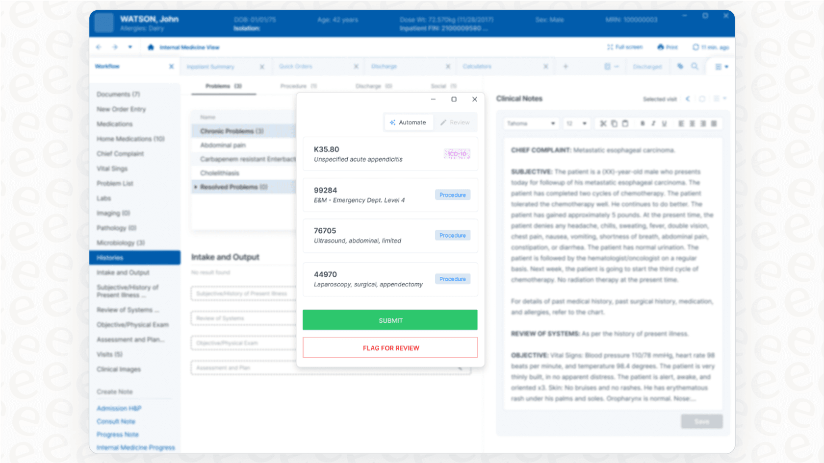 A view of the Corti AI system displaying its medical code extraction feature to streamline billing.