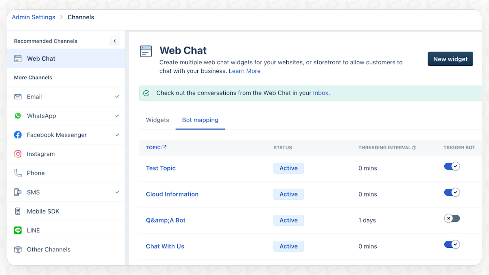 Screenshot of Freddy AI Agent Channel Mapping