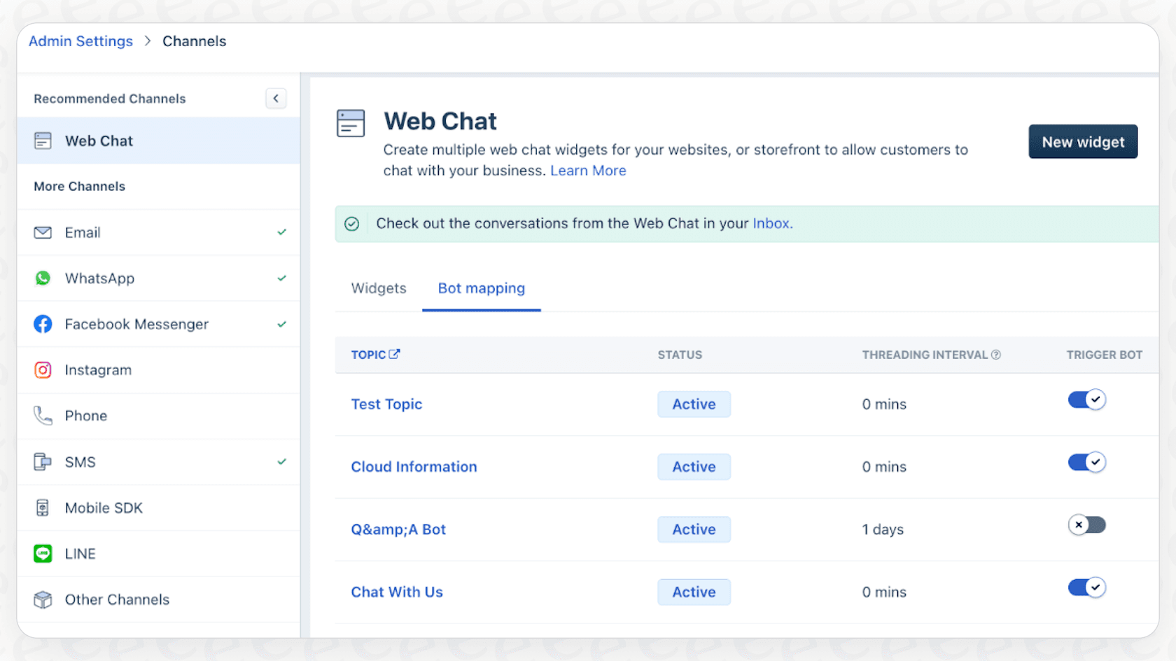 Screenshot of Freddy AI Agent Channel Mapping