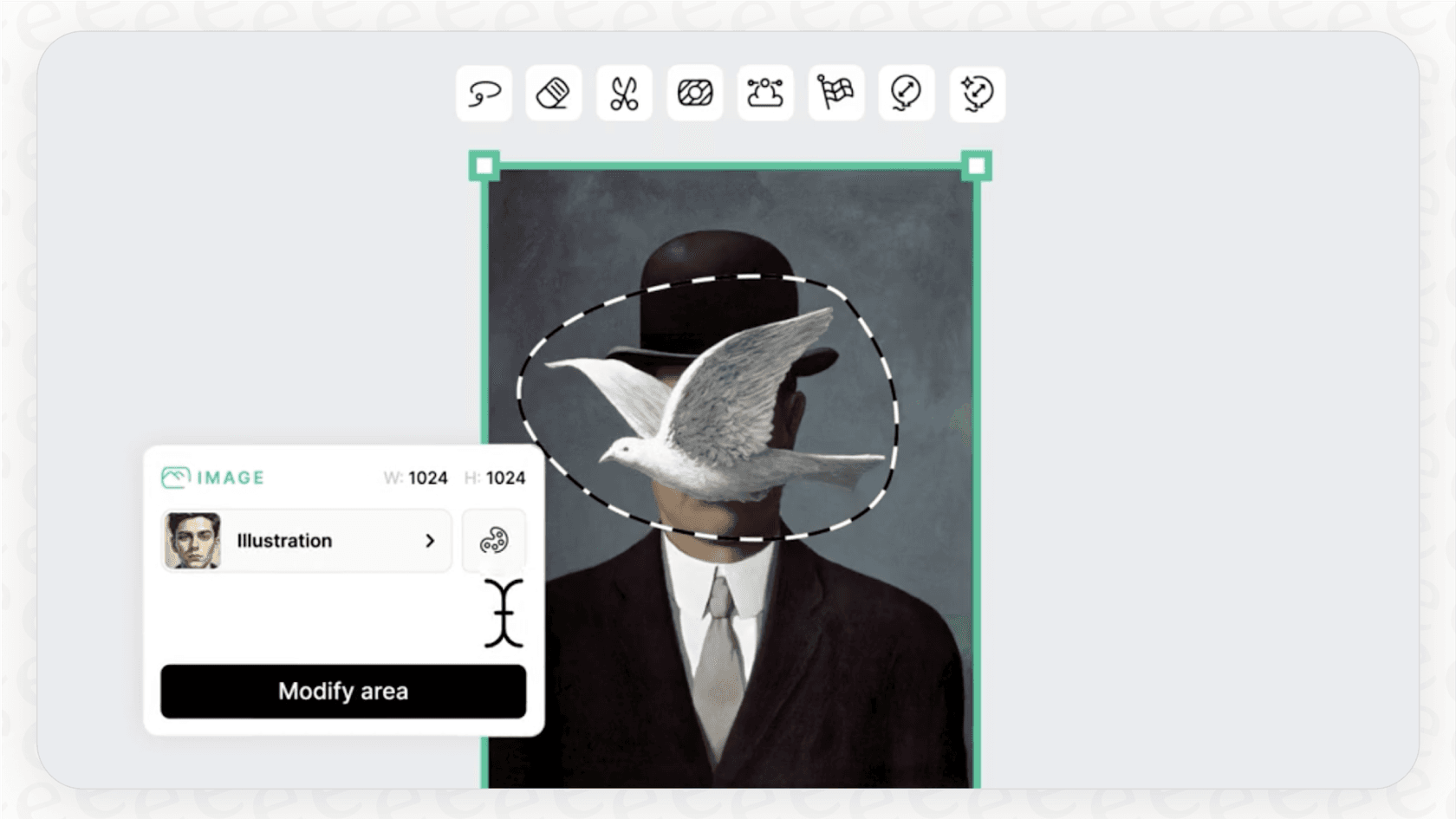 A visual overview of the editing and utility features in the Recraft AI toolkit, including image upscaling and vectorizing.