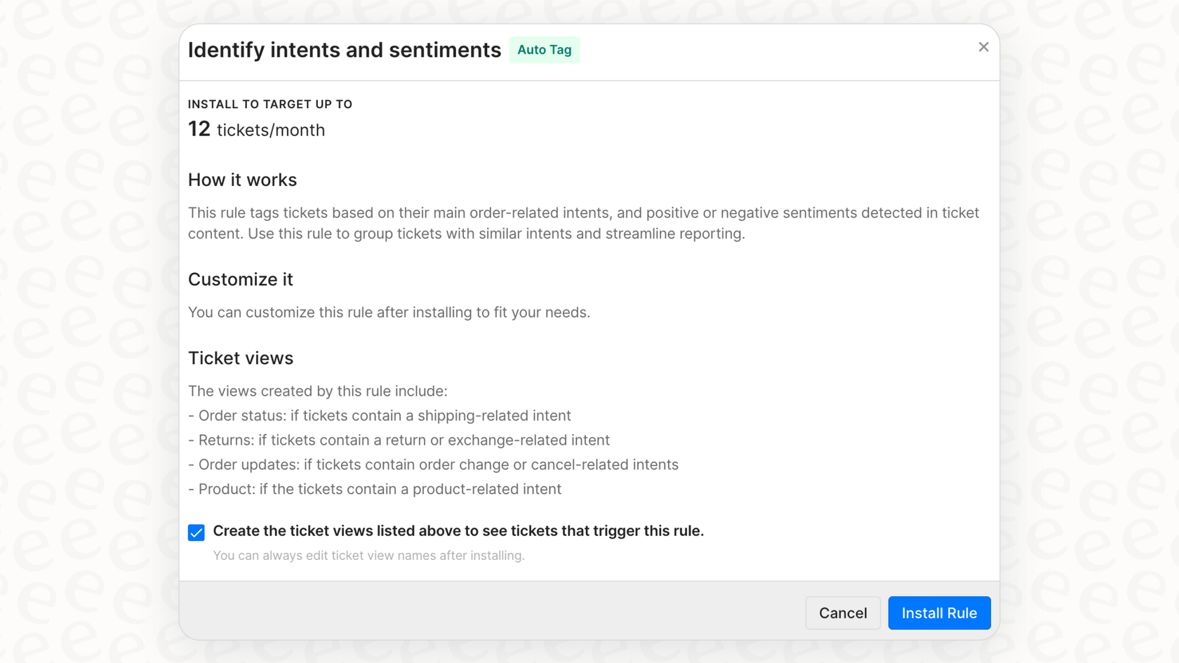 Ein Screenshot der Benutzeroberfläche zur Regelerstellung in Gorgias, die für die Automatisierung zur Wiedereröffnung von Tickets bei SMS-Antworten unerlässlich ist.