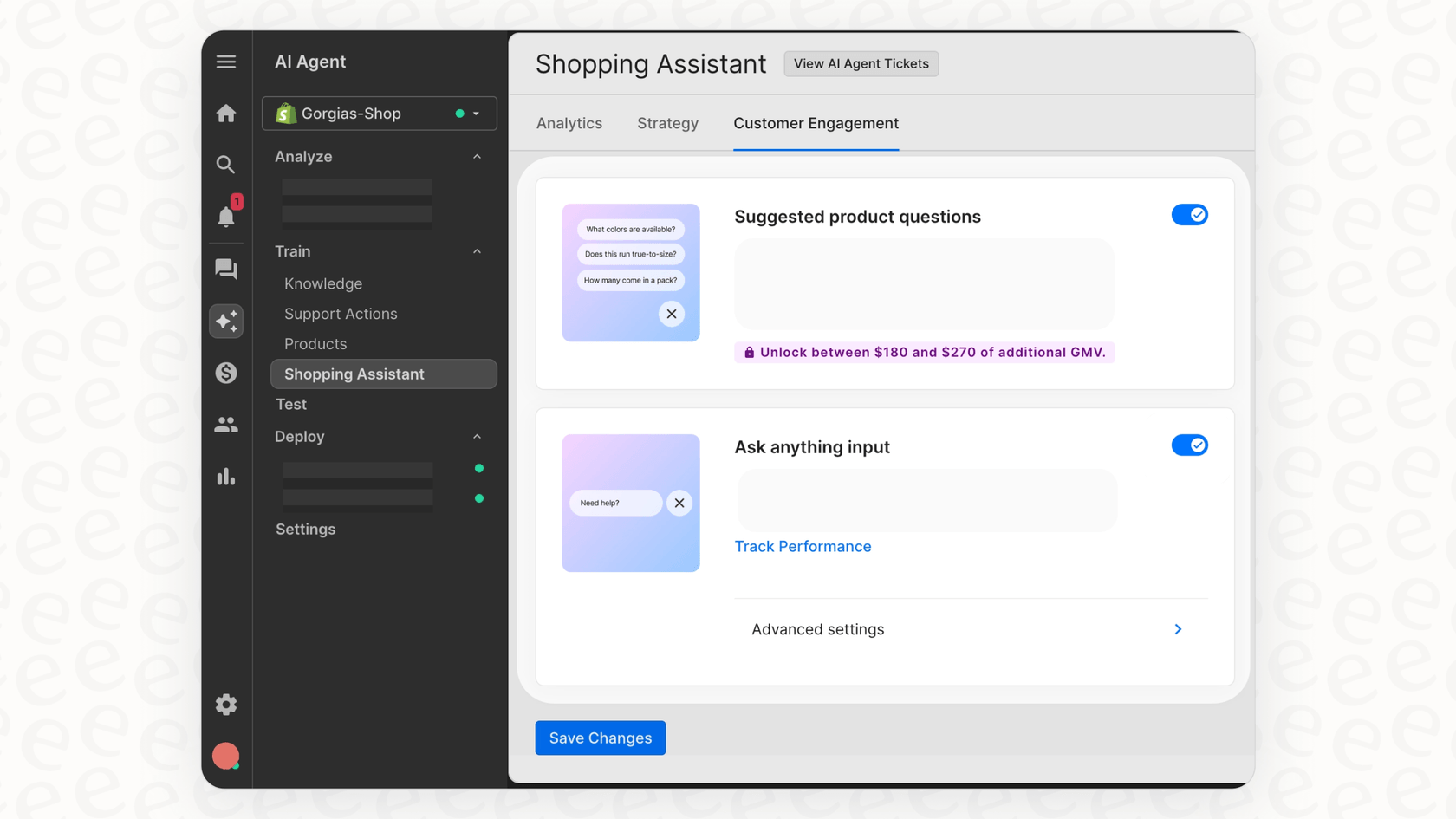 Screenshot der Customer-Engagement-Einstellungen in Gorgias.