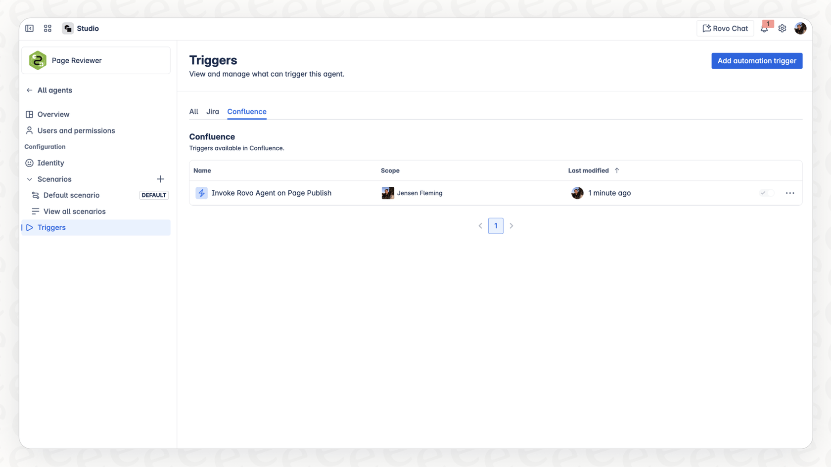 Setting up triggers in Rovo Agent Automations