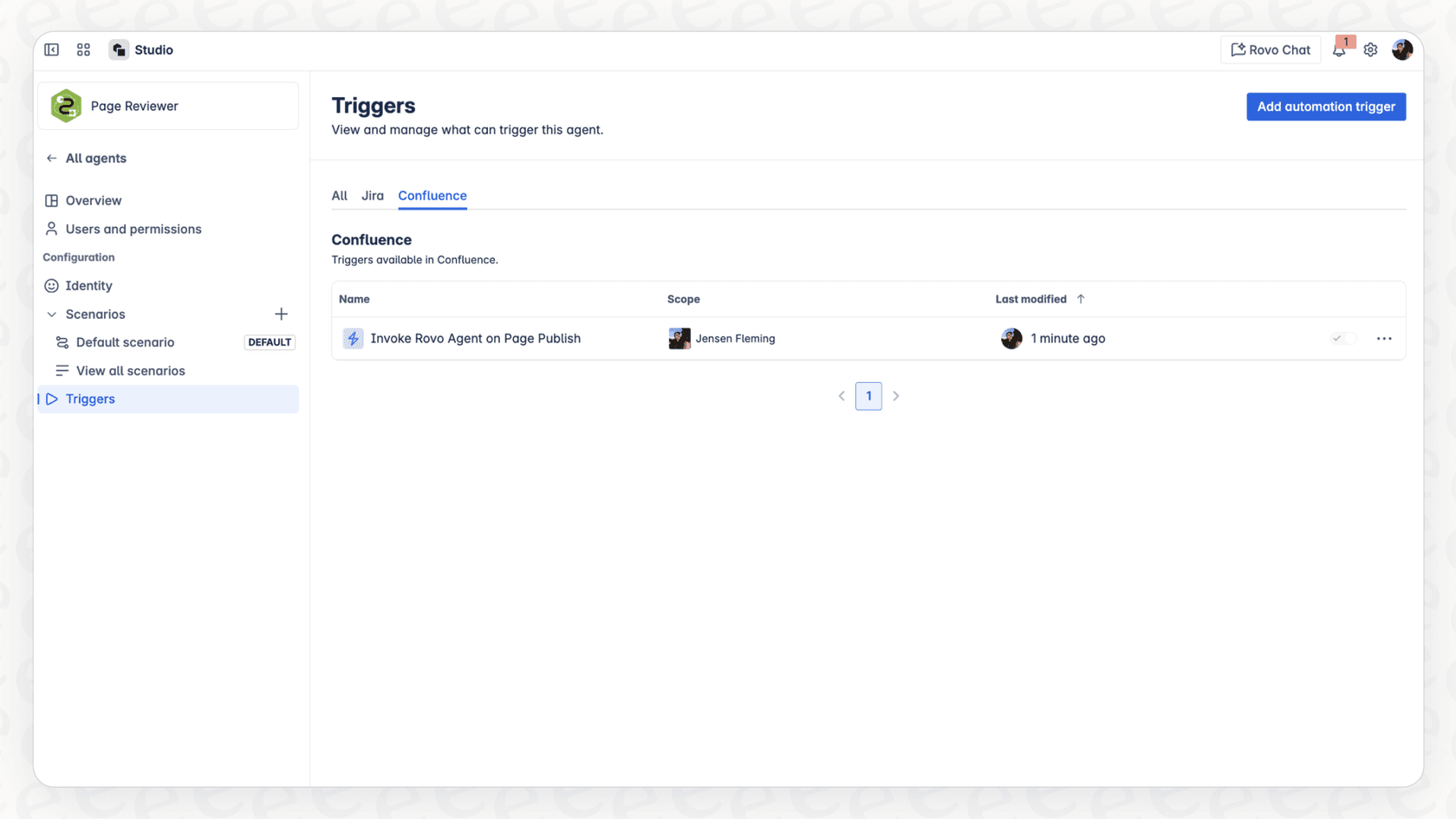 Setting up triggers in Rovo Agent Automations