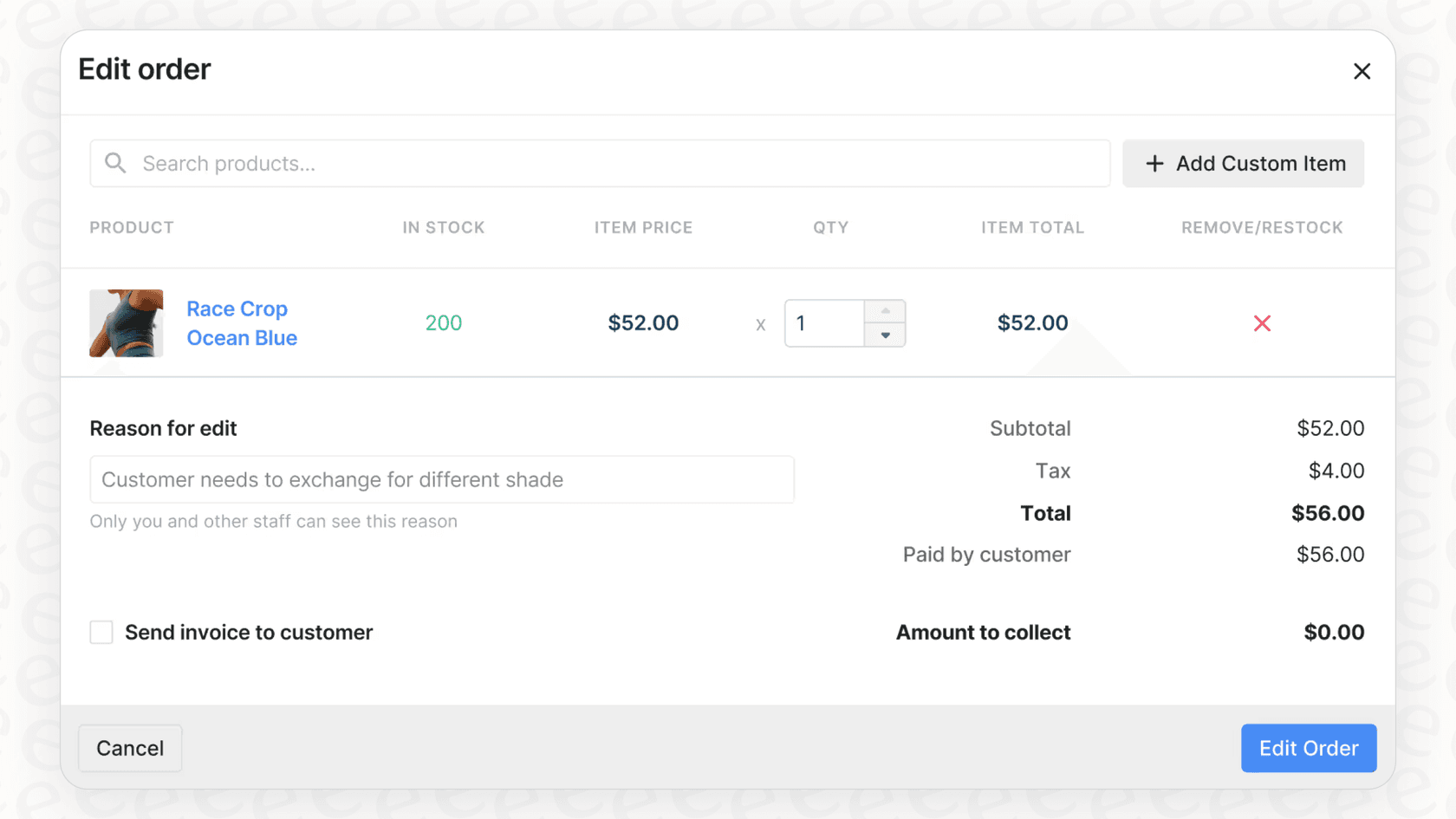 Screenshot of Gorgias Shopify Integration Edit Order Window