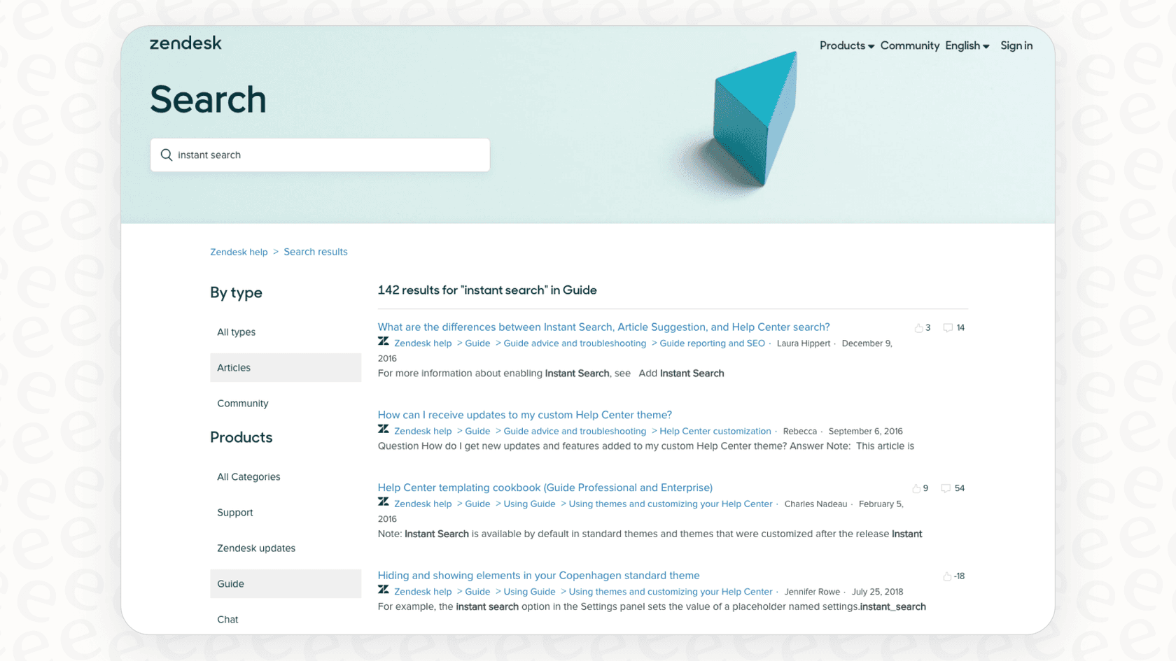 An example of Zendesk Guide help center.