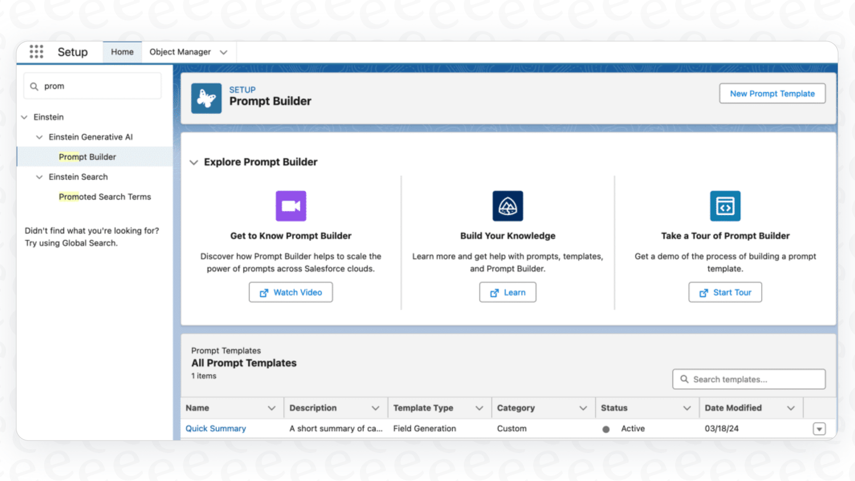 A view of various templates in the Salesforce AI Prompt Builder, showcasing different use cases for Salesforce chatbot best practices.