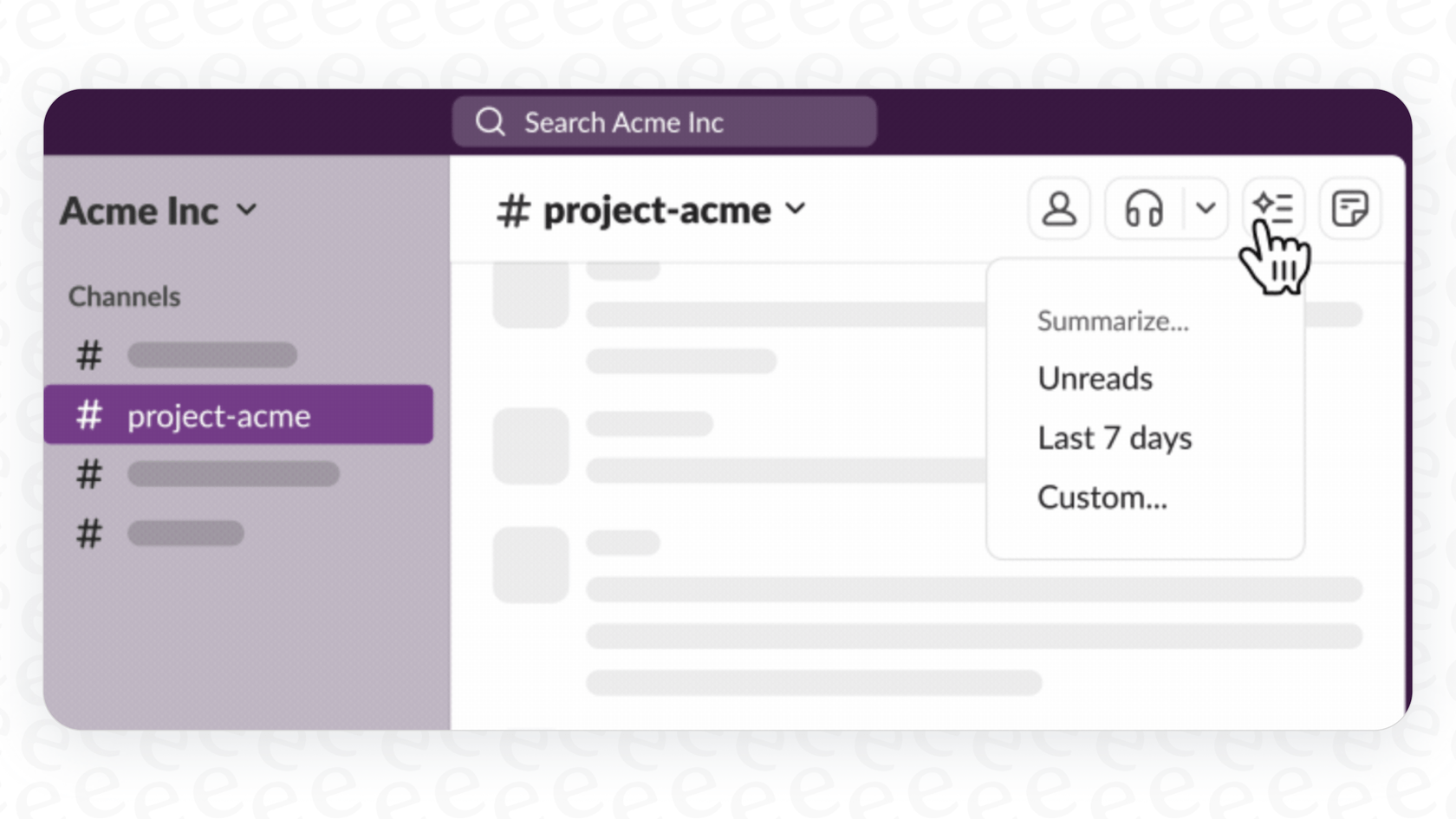 A user generating a summary of a Slack channel using the Slack AI Daily Recaps feature package.