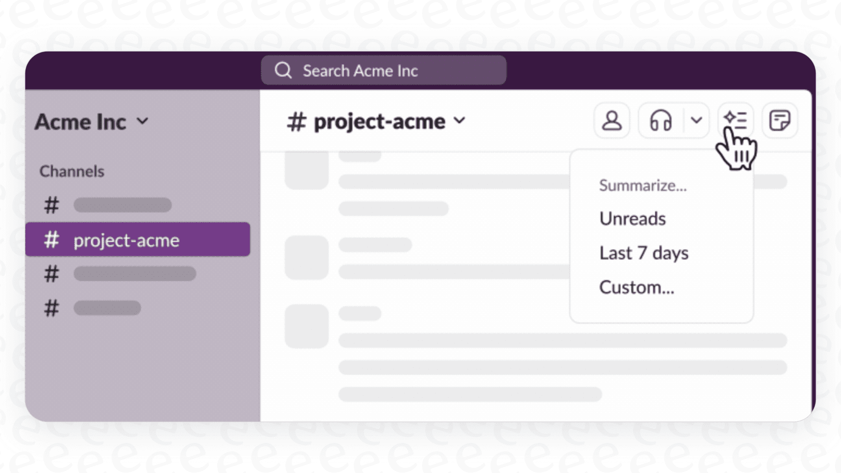 A user generating a summary of a Slack channel using the Slack AI Daily Recaps feature package.