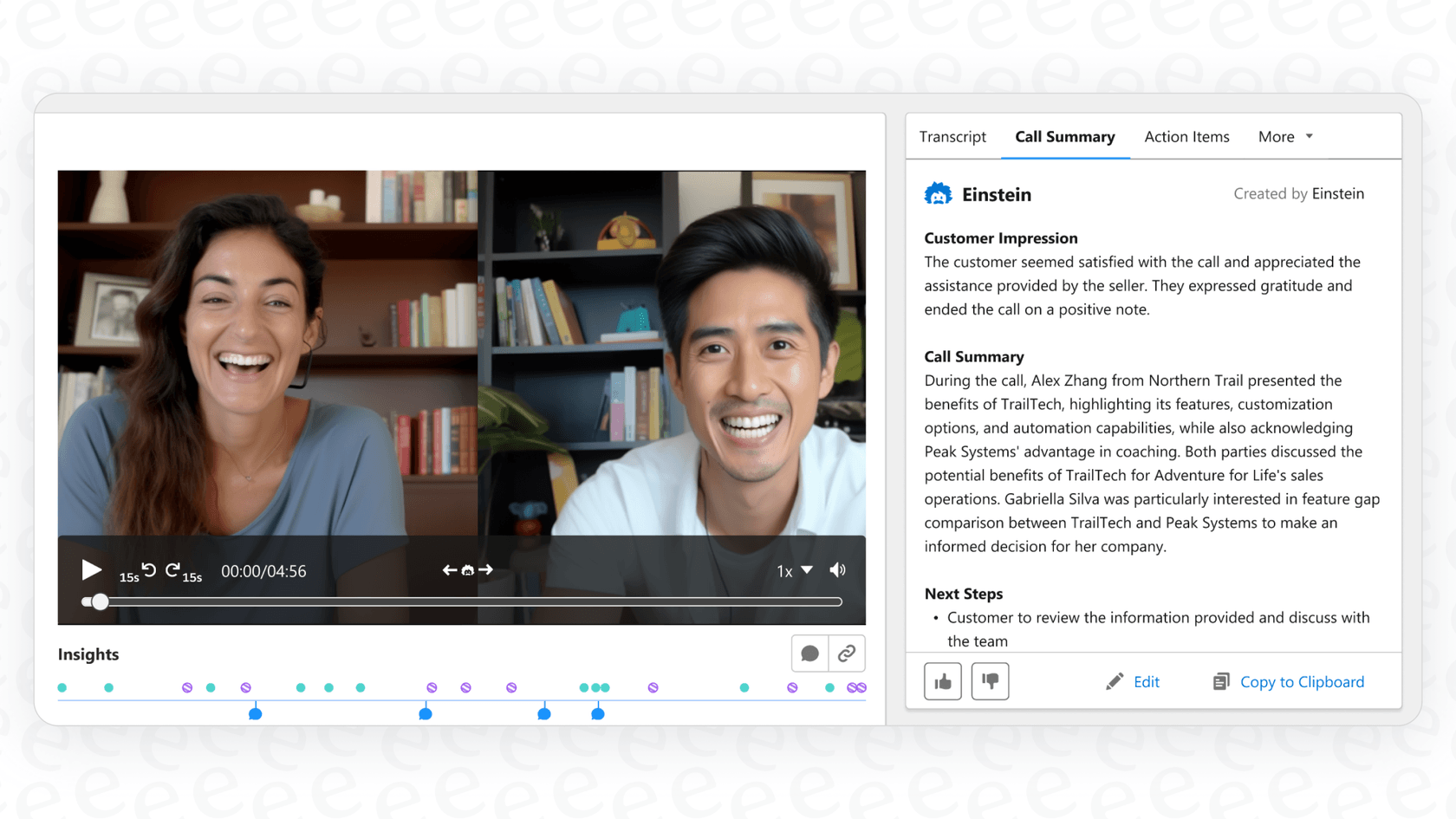 A view of the Salesforce AI Voice Call Summaries.