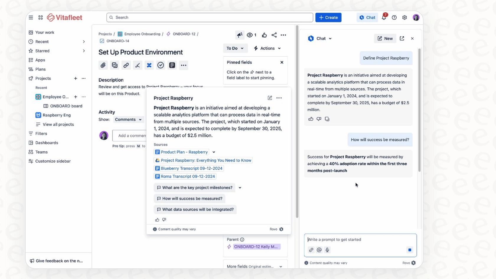 A user asking Questions in Rovo Chat.