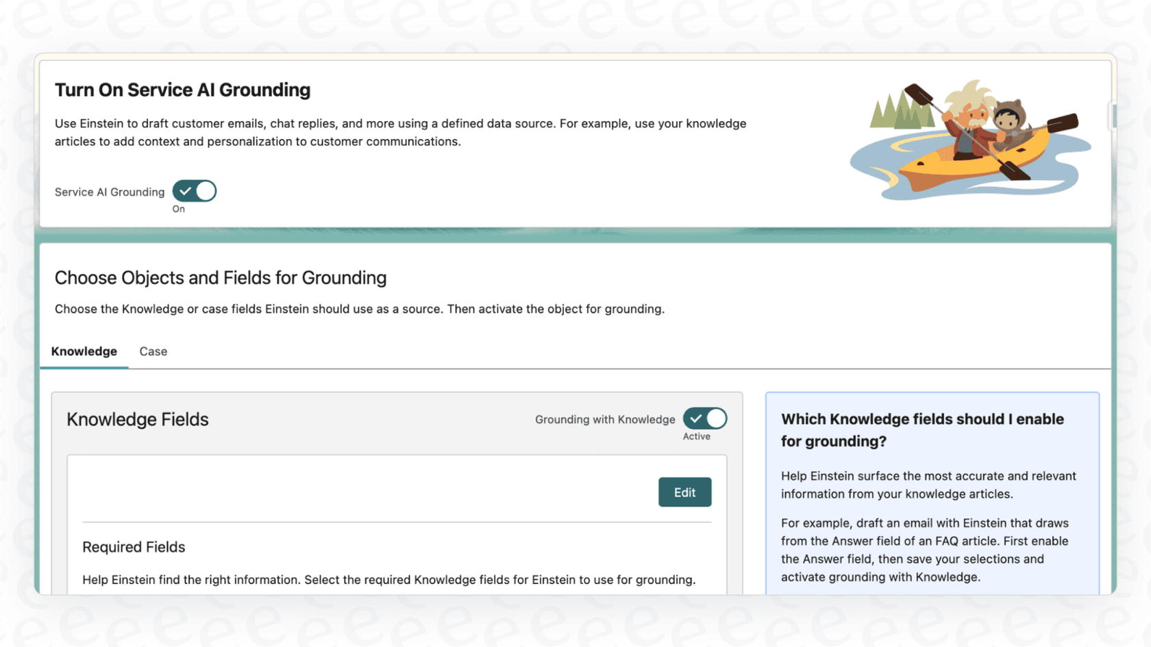 A view of Salesforce AI Grounded Replies settings.