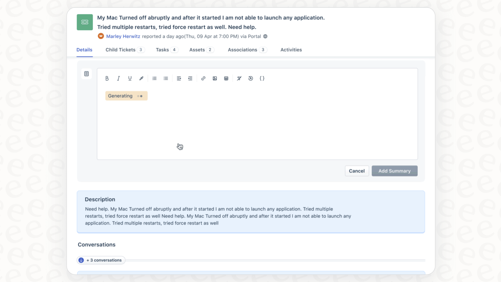 Die Freshdesk-Benutzeroberfläche, die fortgeschrittene Funktionen wie Parent/Child-Ticketing für komplexe Workflows im Vergleich HelpScout vs. Freshdesk demonstriert.
