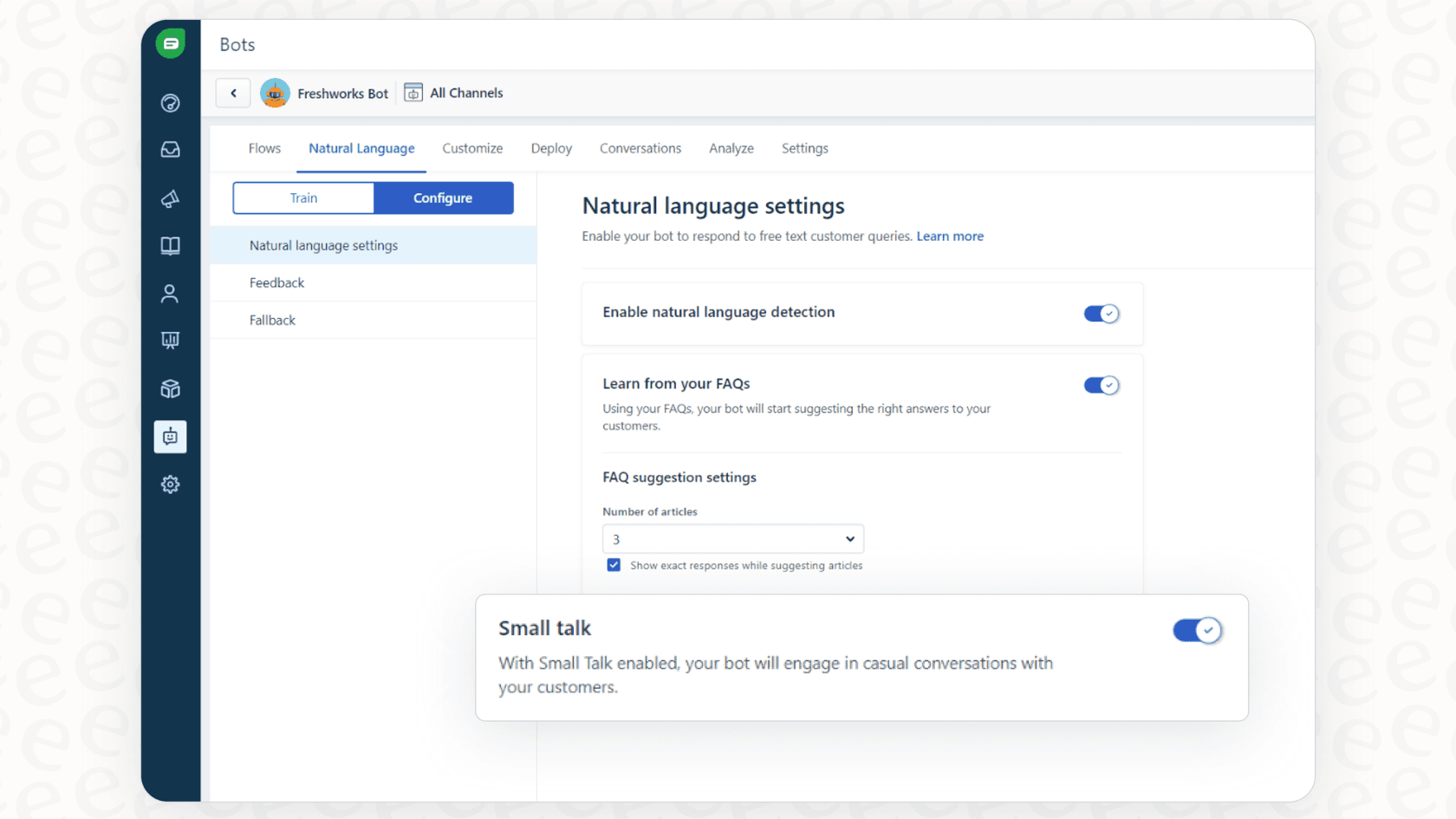 Activation du Freshdesk small talk pour les bots.