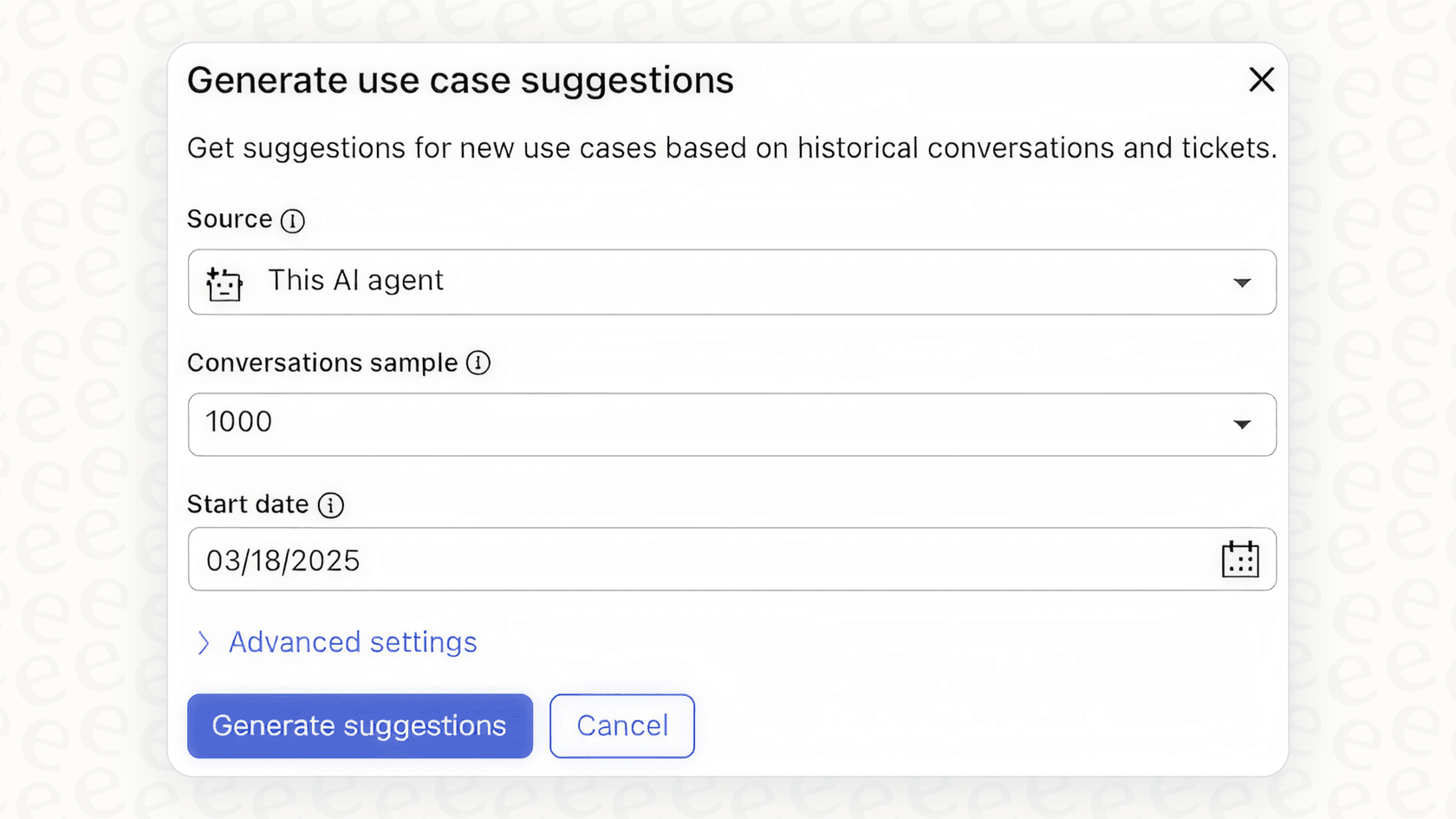 Screenshot of the interface for generating Use Case Suggestions.