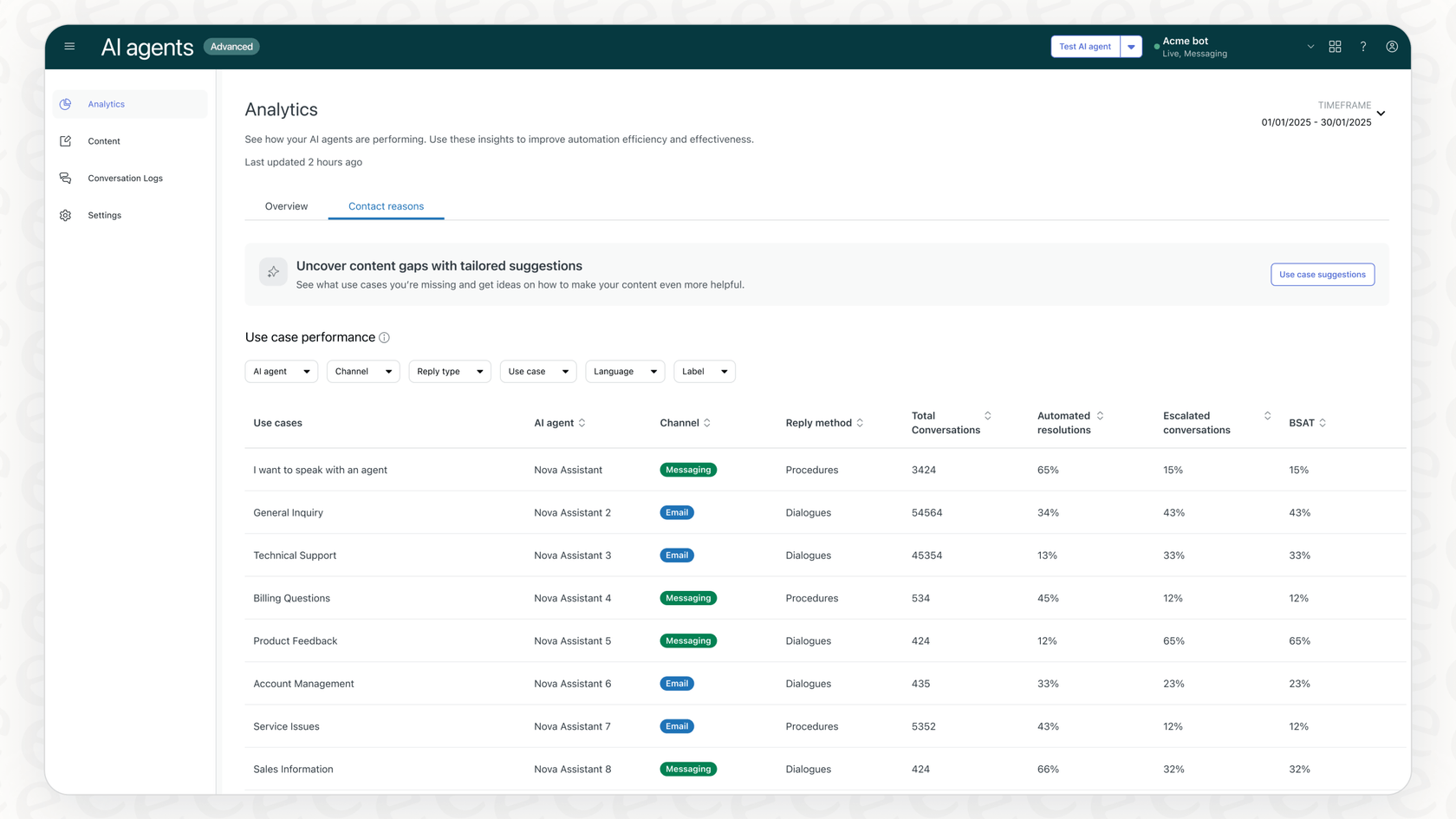 Screenshot of the interface of Zendesk Advanced AI Conversation Logs.