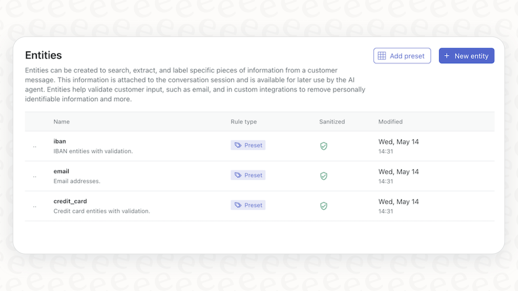 Zendeskエンティティ検知の主要機能である、ZendeskアドバンスドAIエンティティ抽出のスクリーンショット。