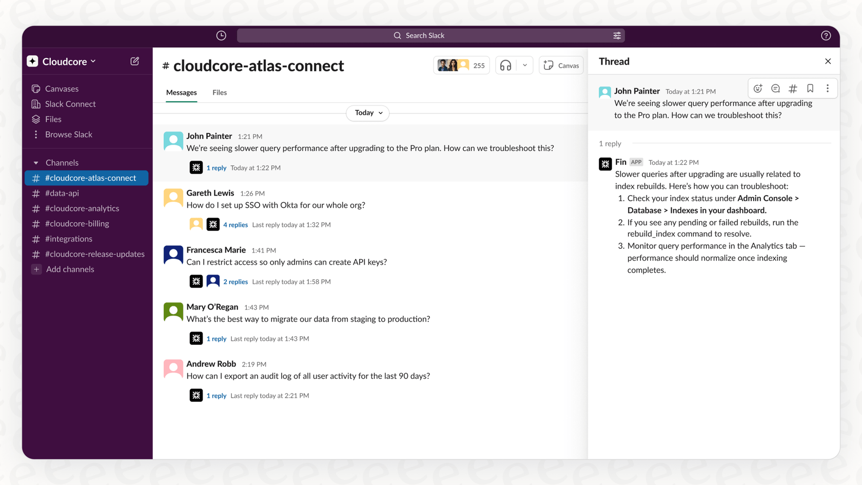 An example of a unified AI agent from eesel assisting a user directly within a Slack channel.