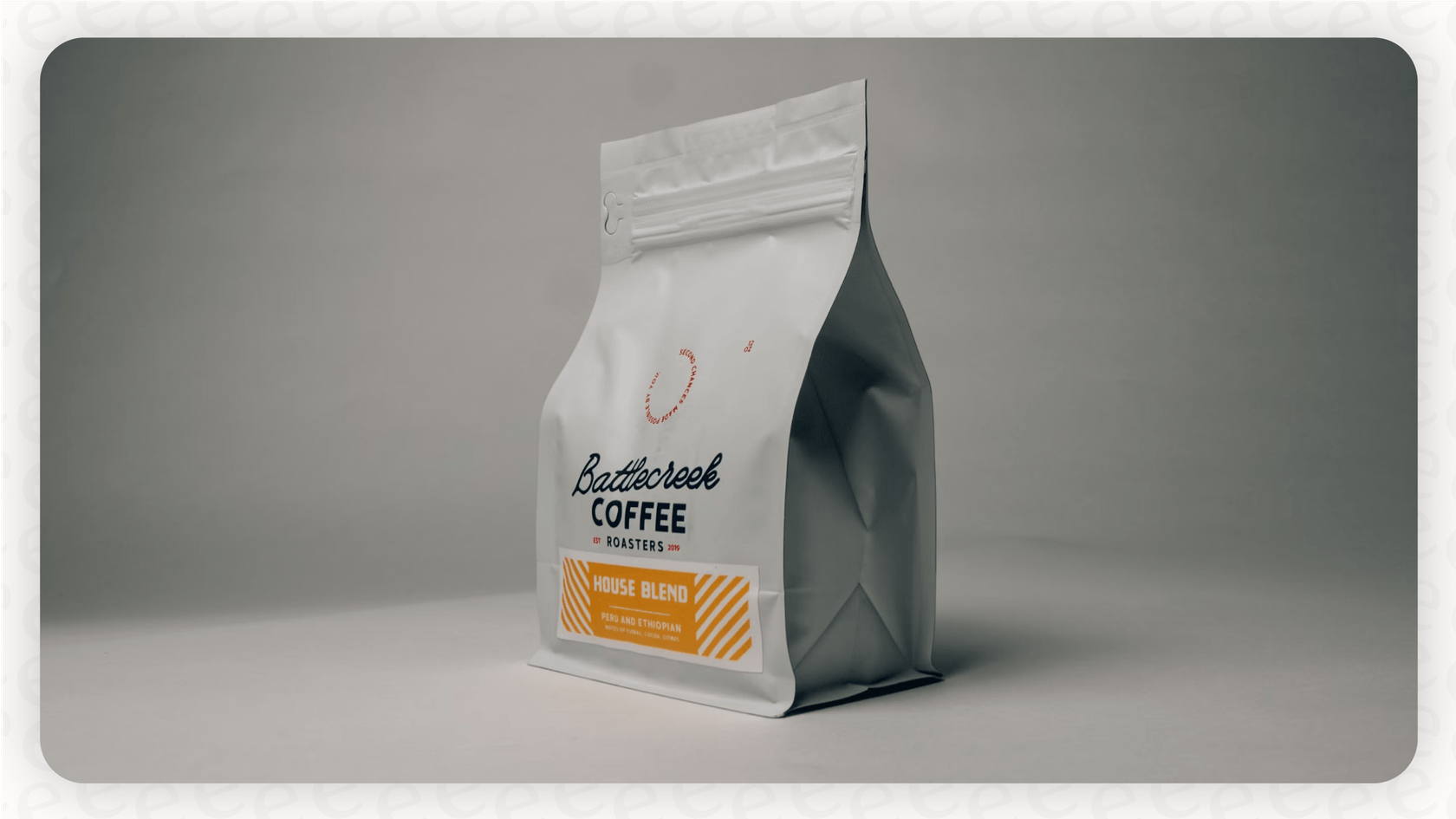 Photo of a clean product shot of a coffee bag used as a reference for Photoroom’s AI editing and background generation.
