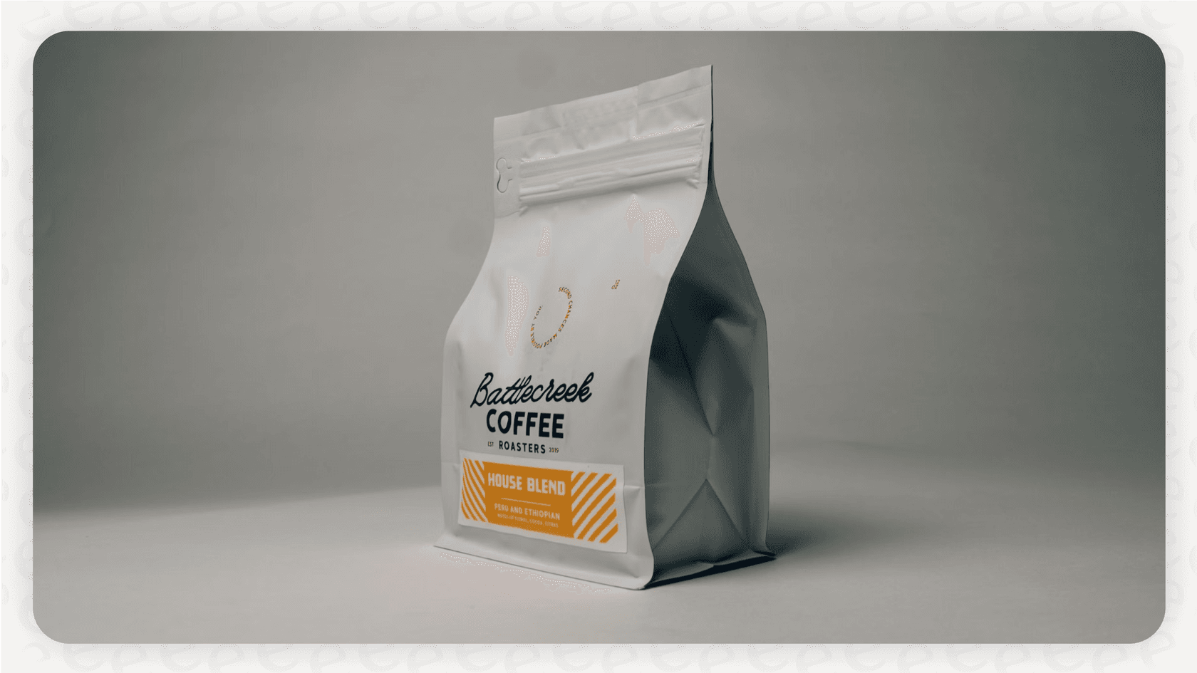 Photo of a clean product shot of a coffee bag used as a reference for Photoroom’s AI editing and background generation.