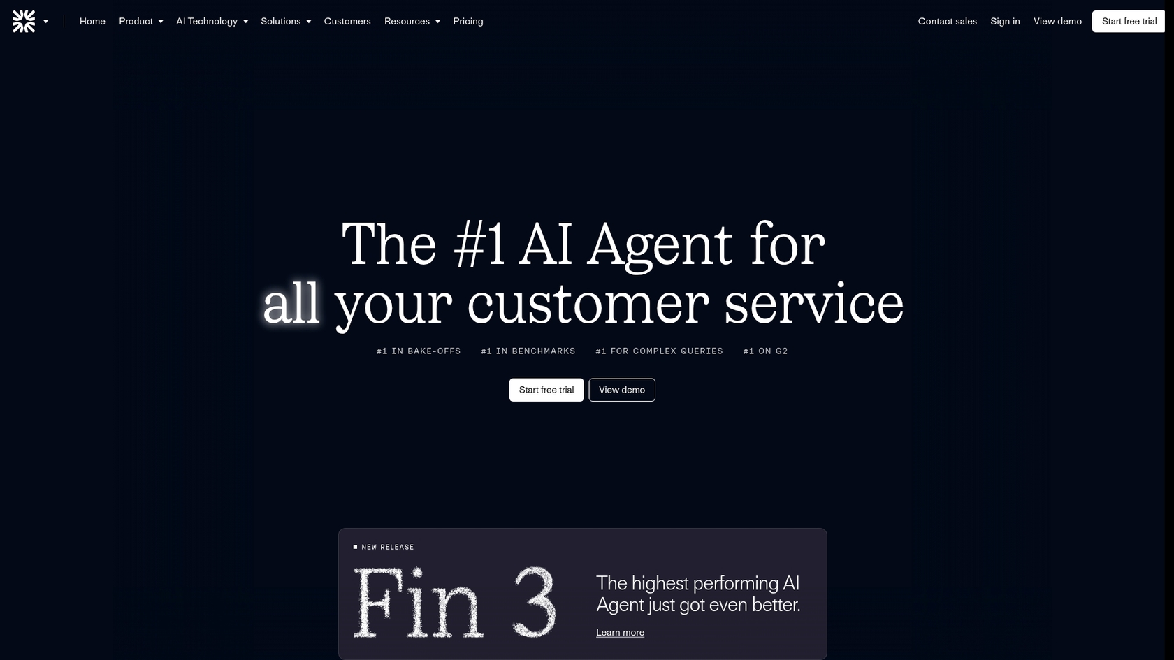 A screenshot of Intercom's Fin AI chatbot interface, relevant to the discussion of native Intercom AI features before exploring Intercom integrations with AgentKit.
