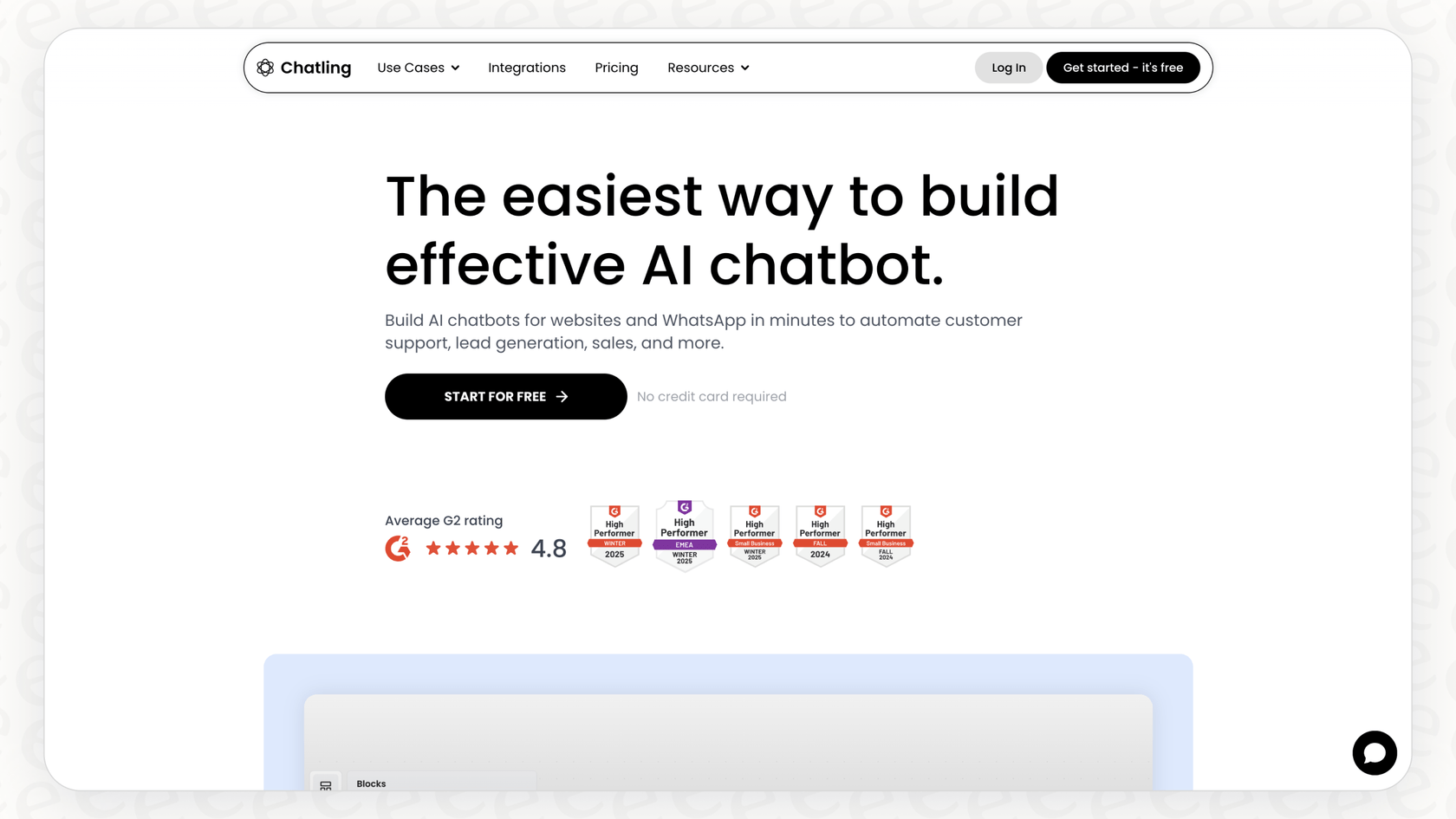 The homepage of the Chatling website, detailing its features related to Chatling Pricing