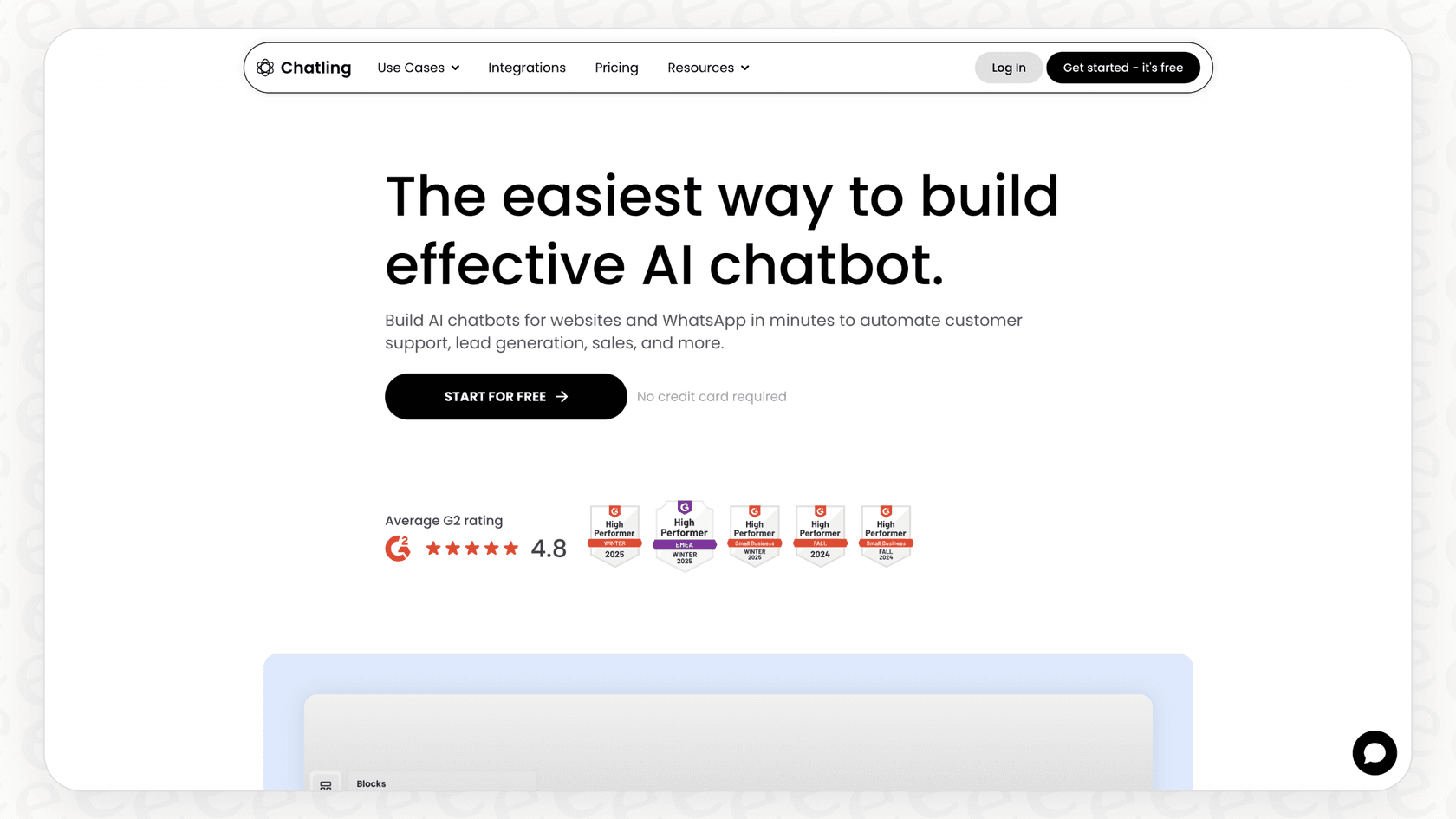 The homepage of the Chatling website, detailing its features related to Chatling Pricing