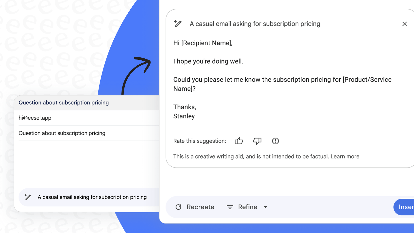 A user drafts an email with assistance from the AI-powered