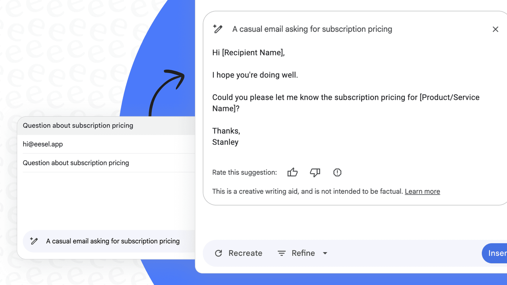 A user drafts an email using the Gmail Help Me Write feature.