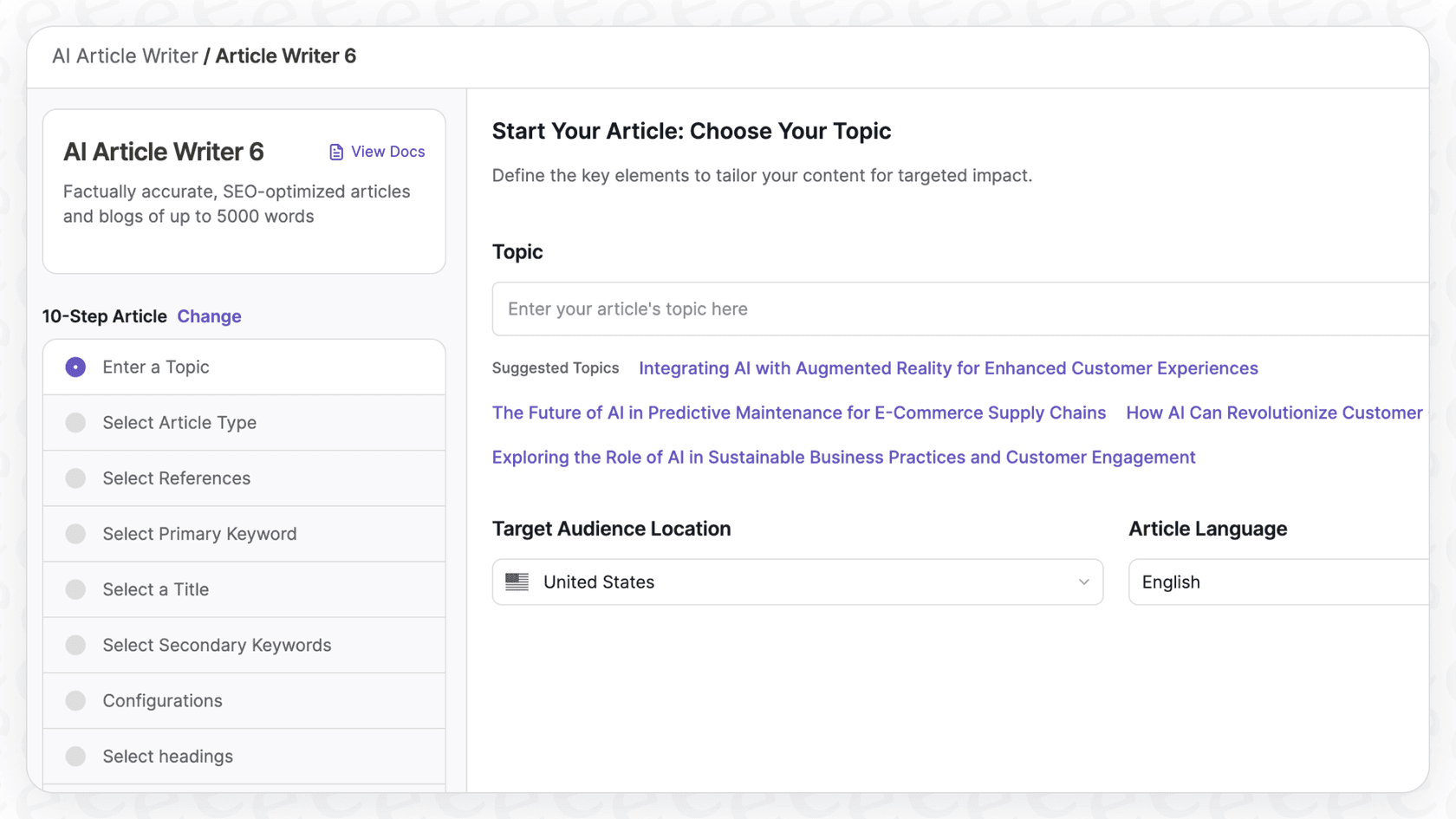 The dashboard of the AI Article Writer 6.0, an important part of this Writesonic AI review.
