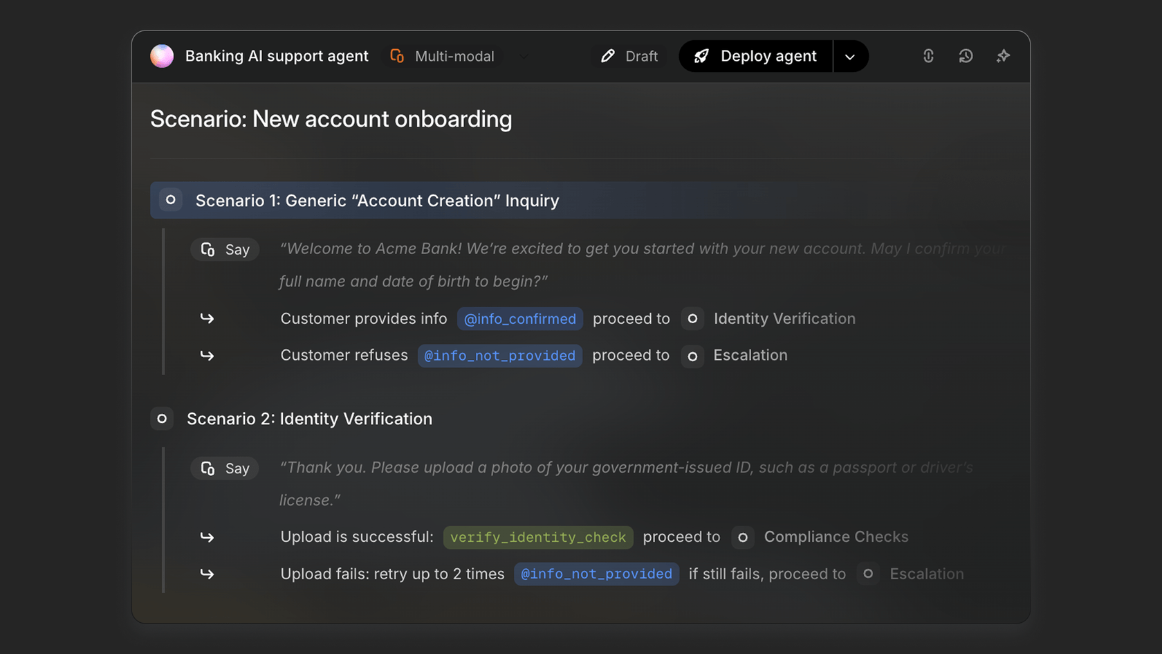 A screenshot of a user designing logic in GigaML Agent Canvas.