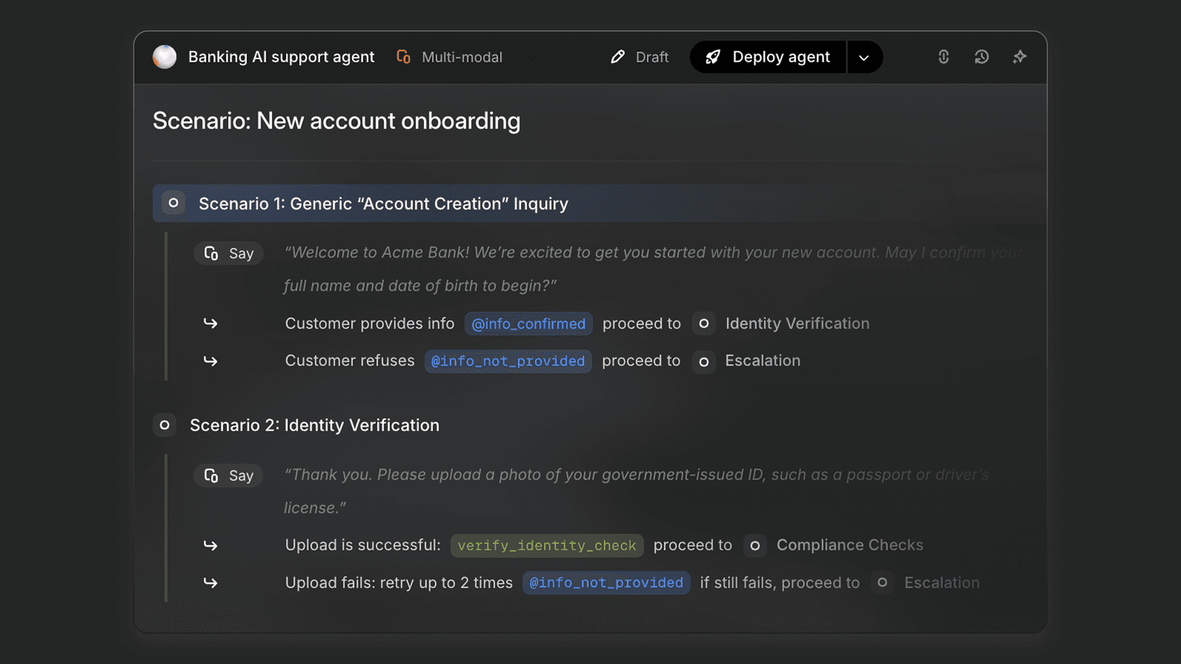 A screenshot of a user designing logic in GigaML Agent Canvas.