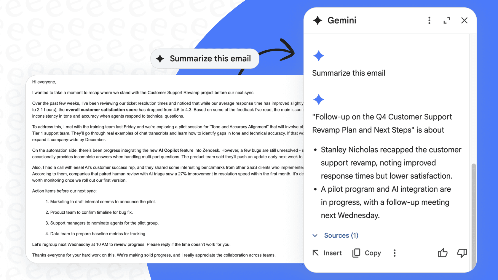 Screenshot showing the Gmail Summarize This Email button in a mobile inbox.