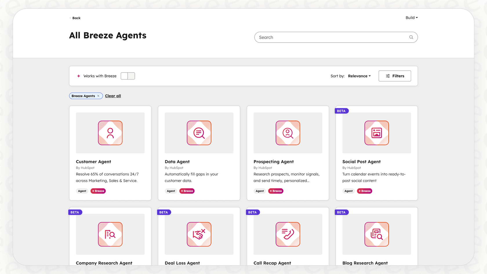 Screenshot of the Breeze Agent Marketplace.