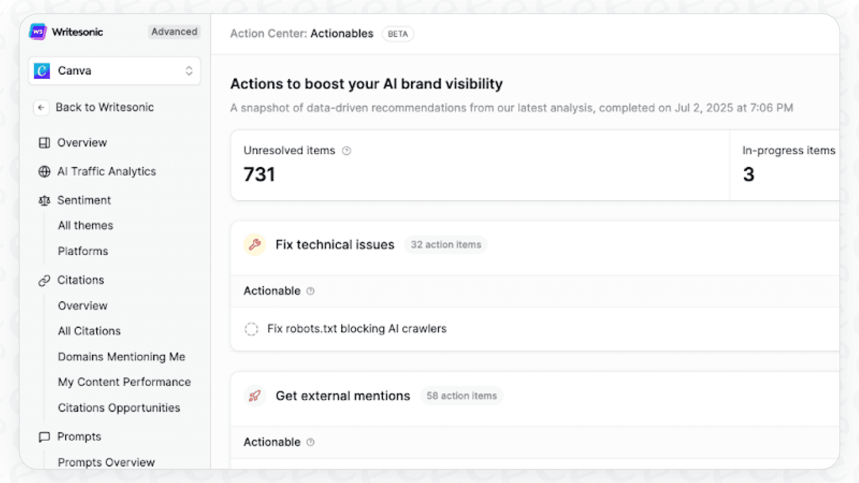 A view of the Generative Engine Optimization feature, a central topic in this Writesonic AI review.