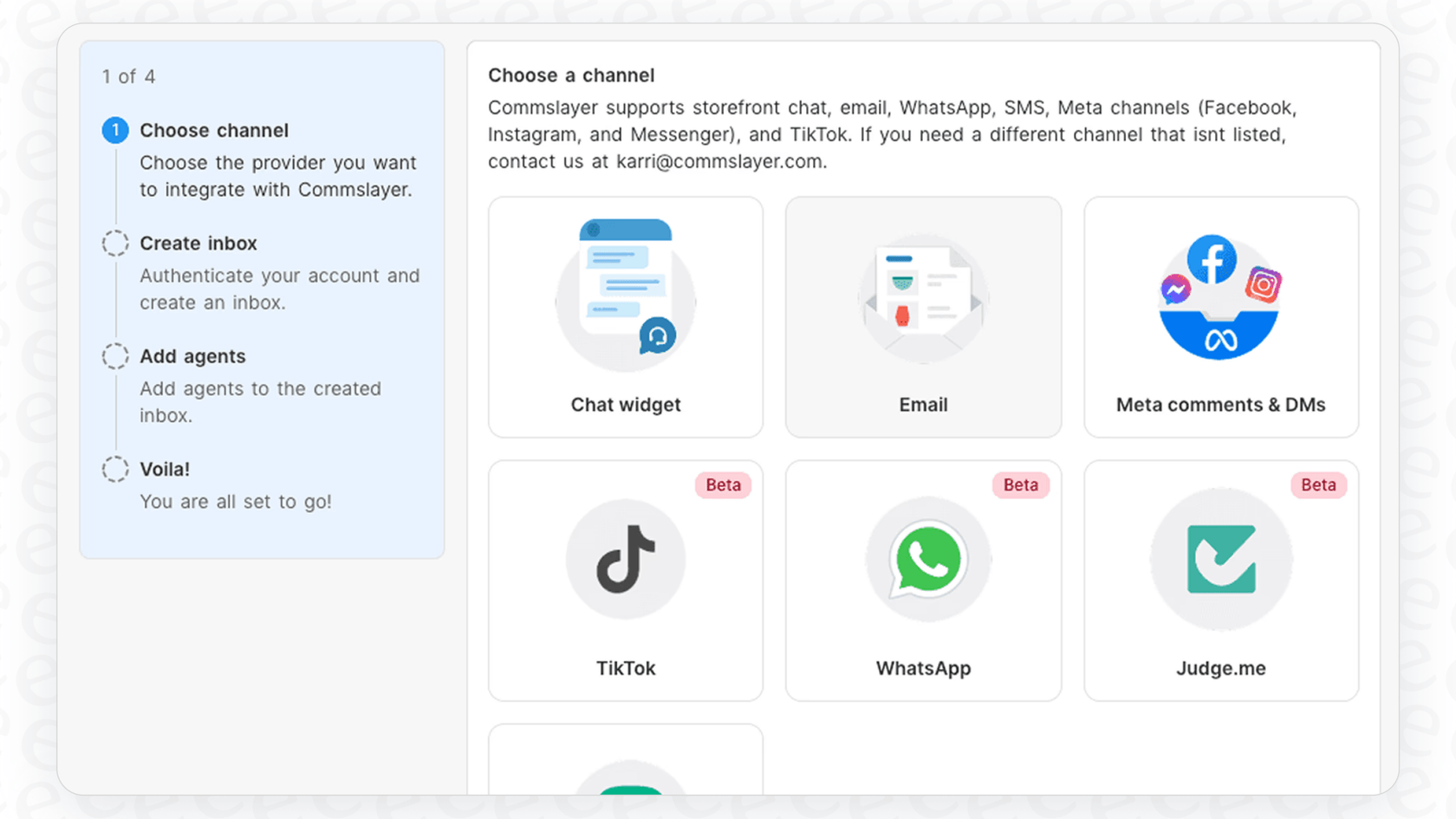 A screenshot of the Commslayer integrations page, as discussed in this Commslayer review.