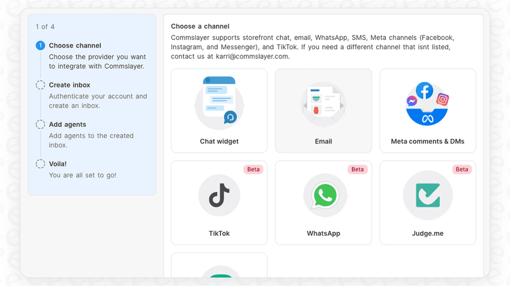 A screenshot of the Commslayer integrations page, as discussed in this Commslayer review.