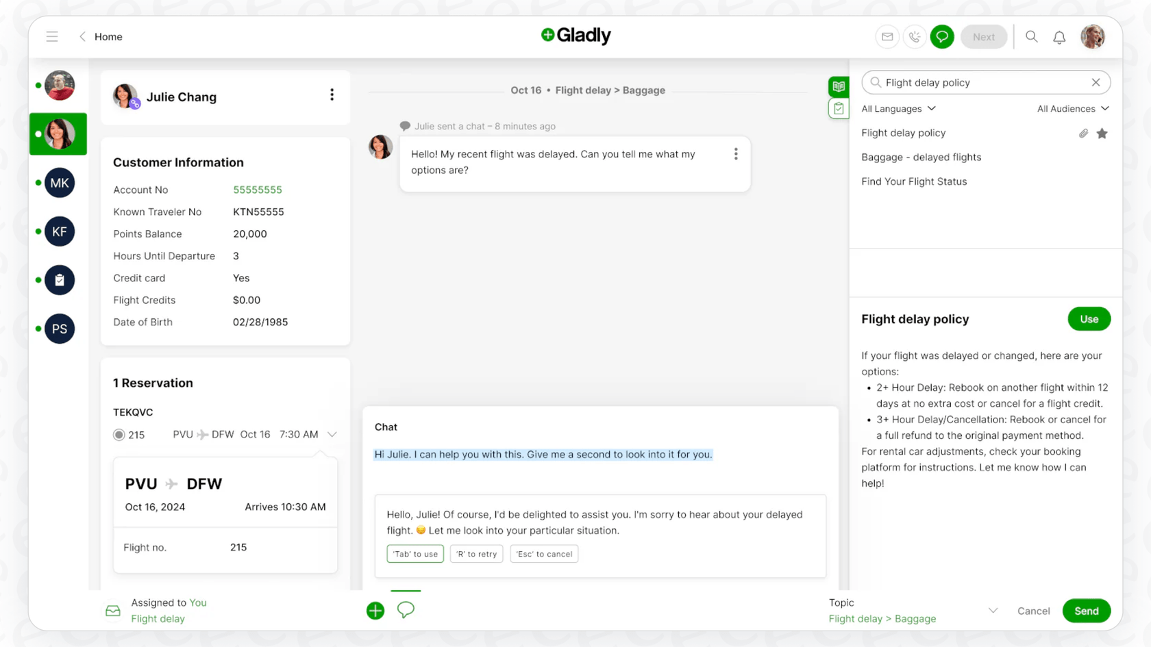A screenshot of the Gladly AI platform integrated with Shopify, demonstrating the AI