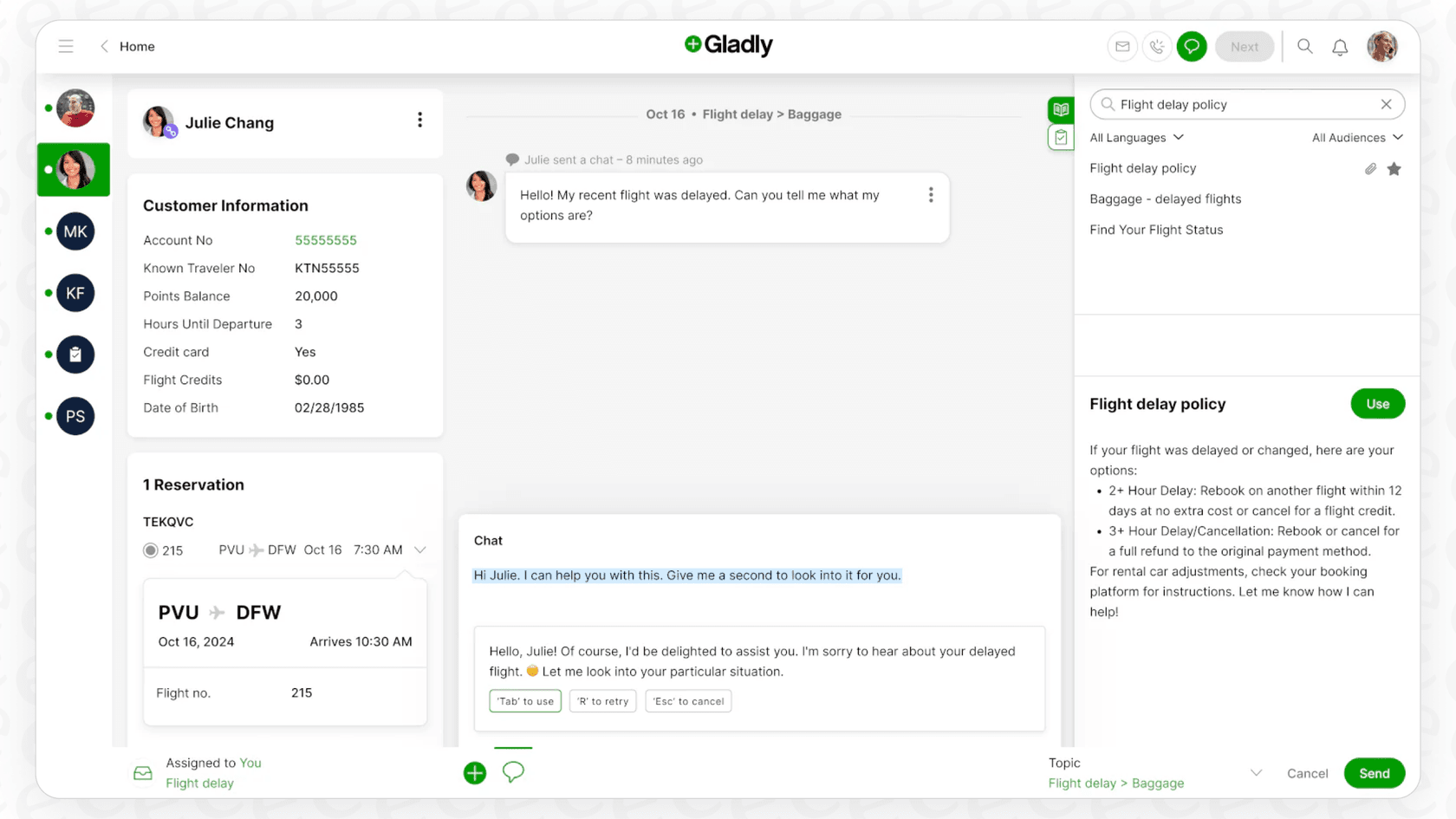 A screenshot of the Gladly AI platform integrated with Shopify, demonstrating the AI